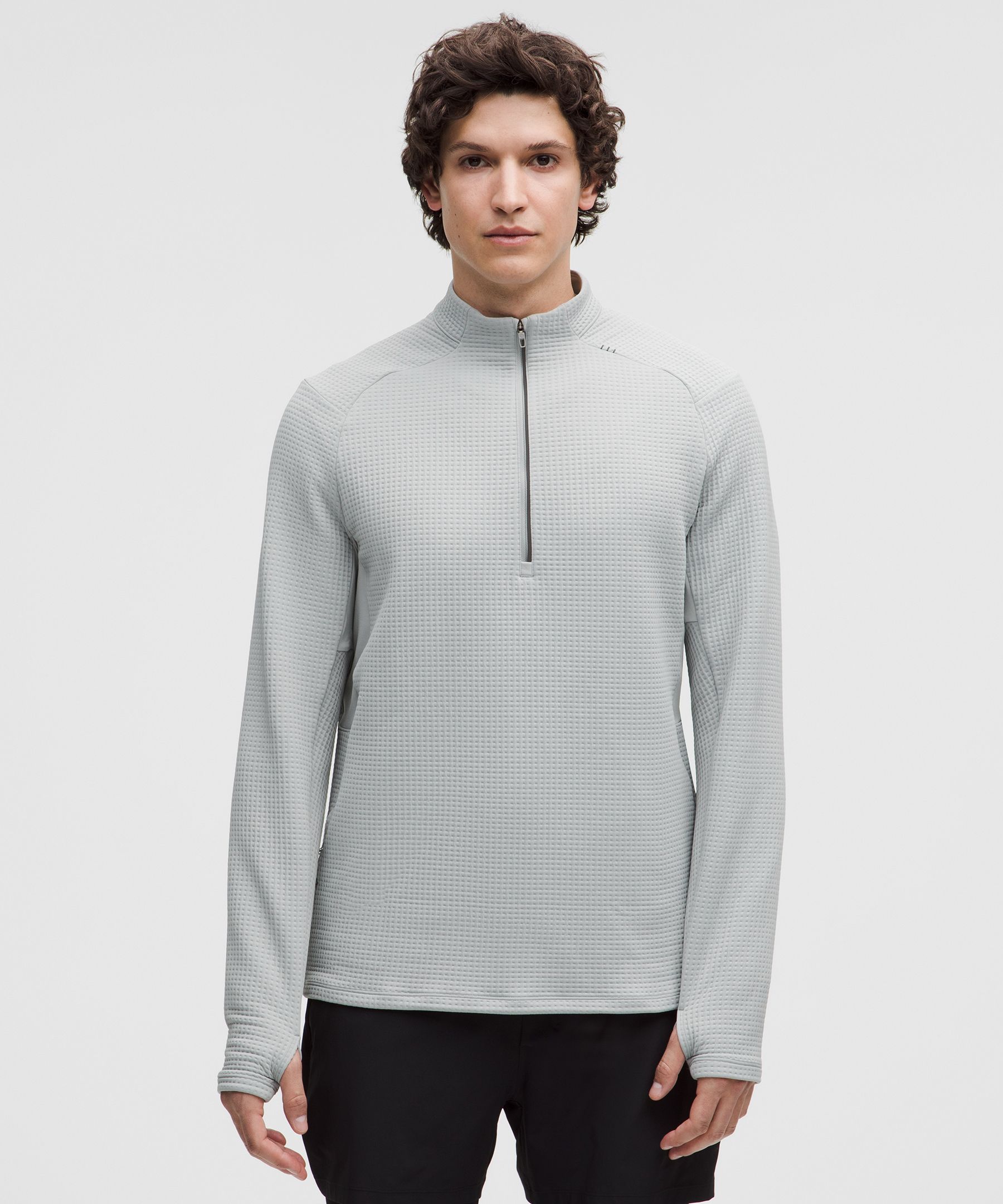 Waffle-Knit Half Zip - Grey