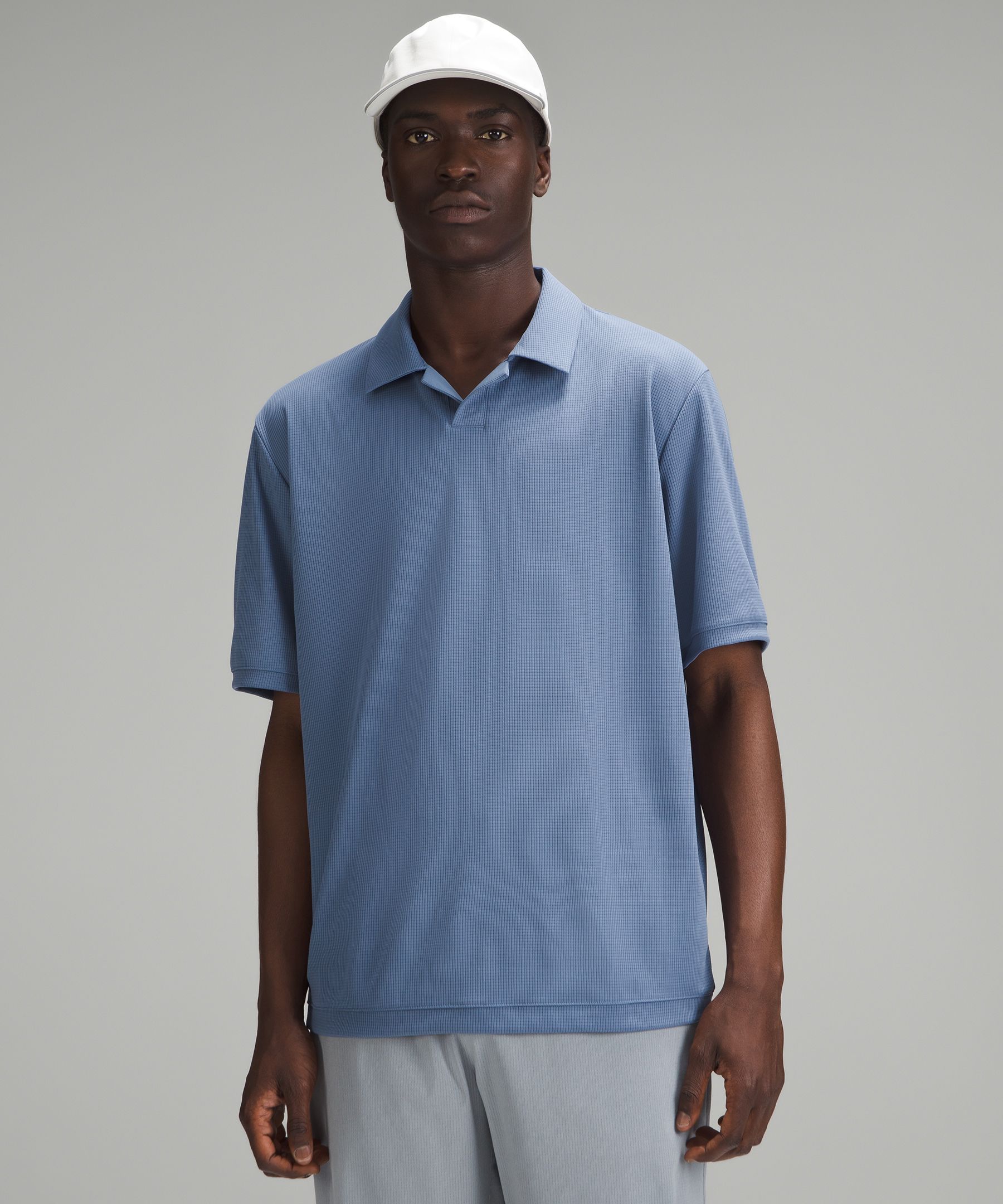 Textured Mesh Short-Sleeve Polo Shirt