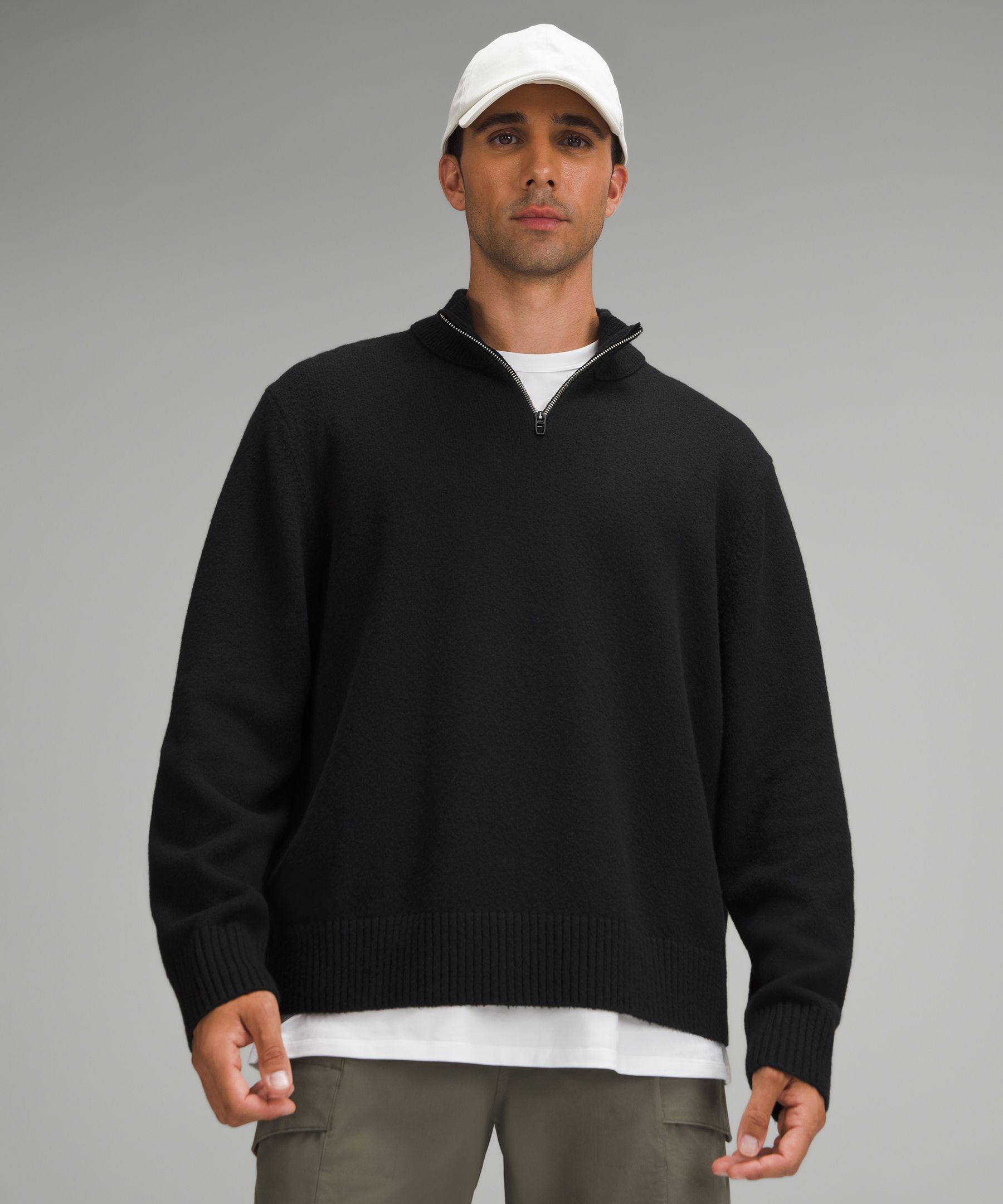 Relaxed-Fit Half-Zip Knit Sweater - Black,Neutral