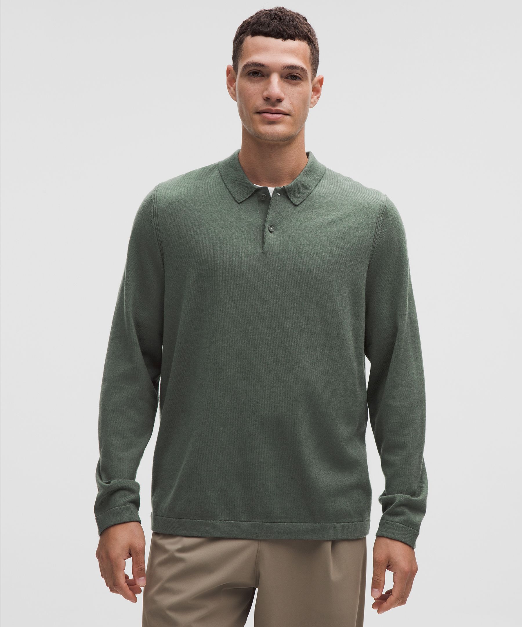New Venture Long-Sleeve Knit Polo Shirt - Green