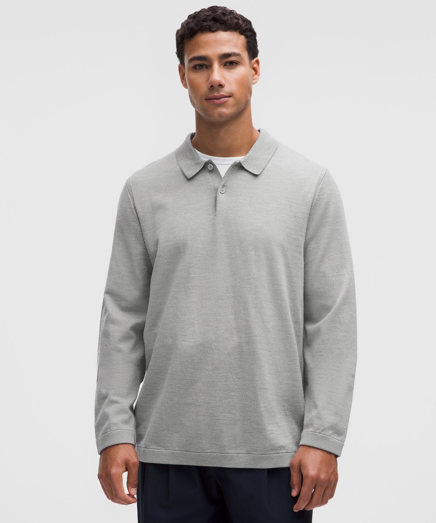 New Venture Long-Sleeve Knit Polo Shirt - Grey