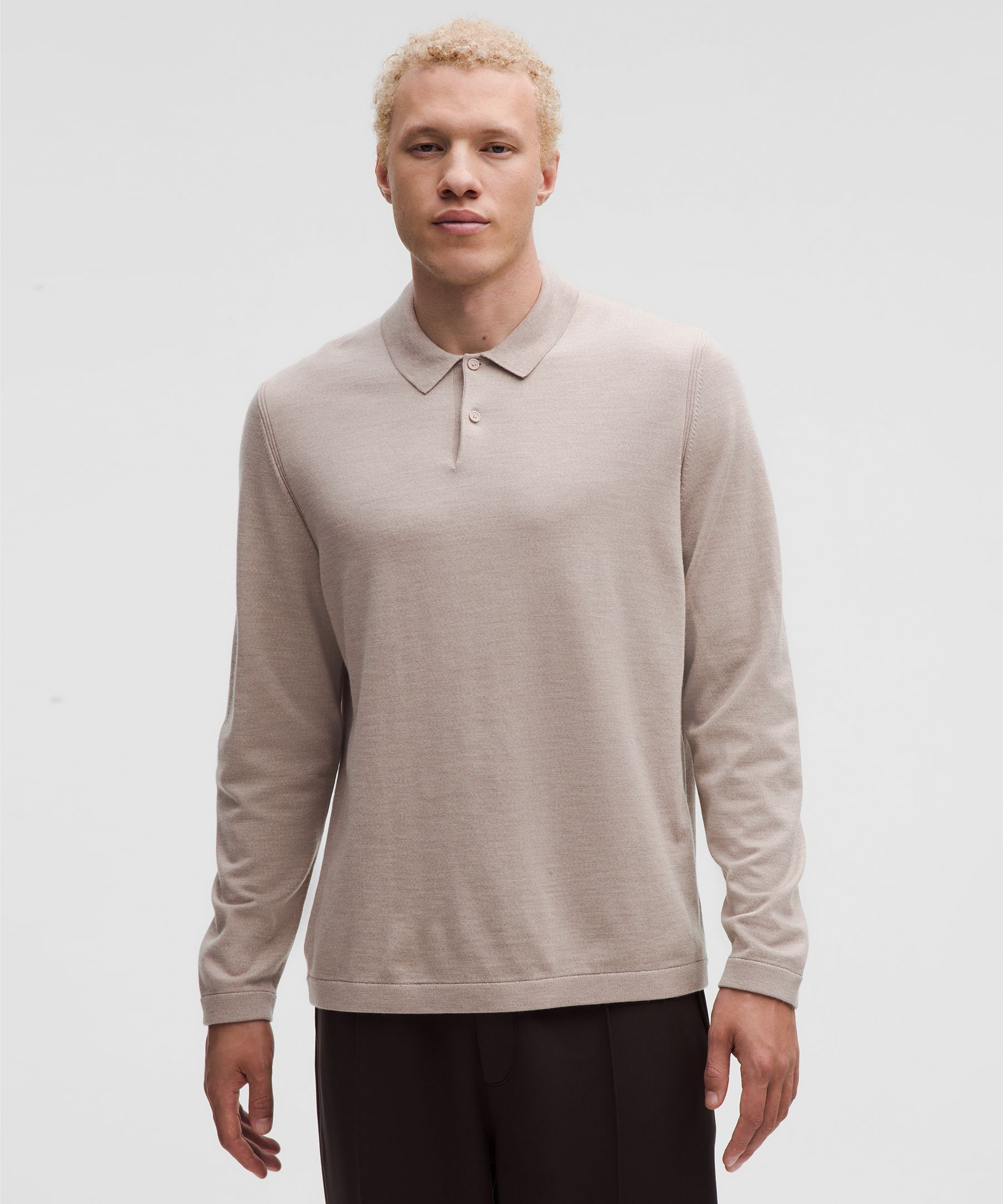 New Venture Long-Sleeve Knit Polo Shirt - Khaki