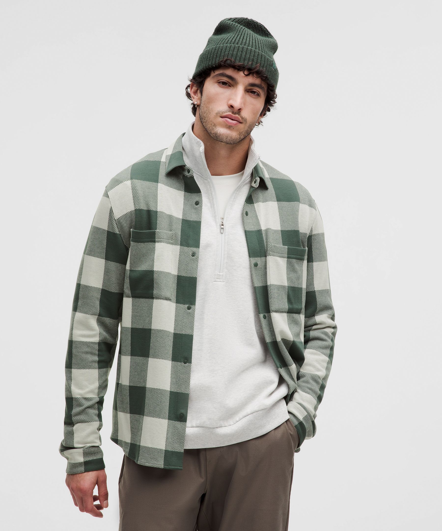 Soft Knit Overshirt - Green,Printed