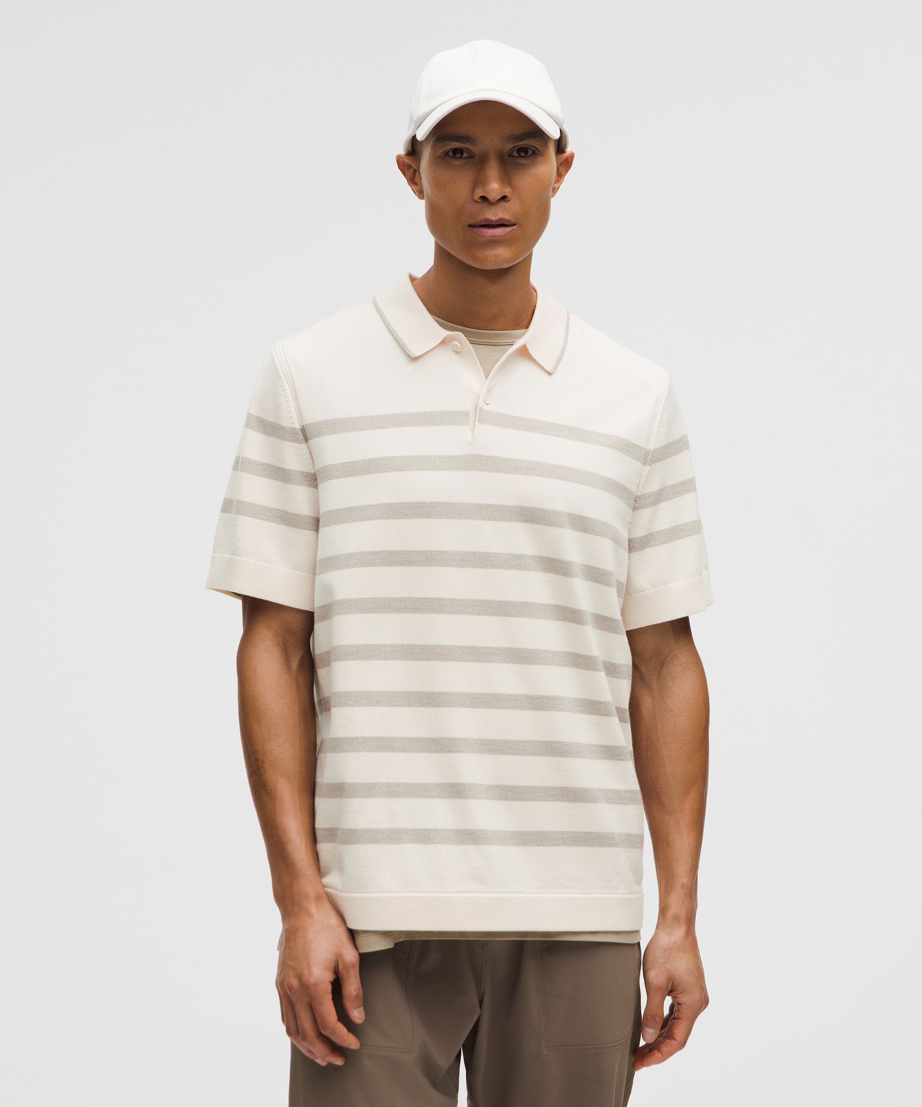 New Venture Short-Sleeve Knit Polo Shirt - Bone/Heathered Porcelain Beige