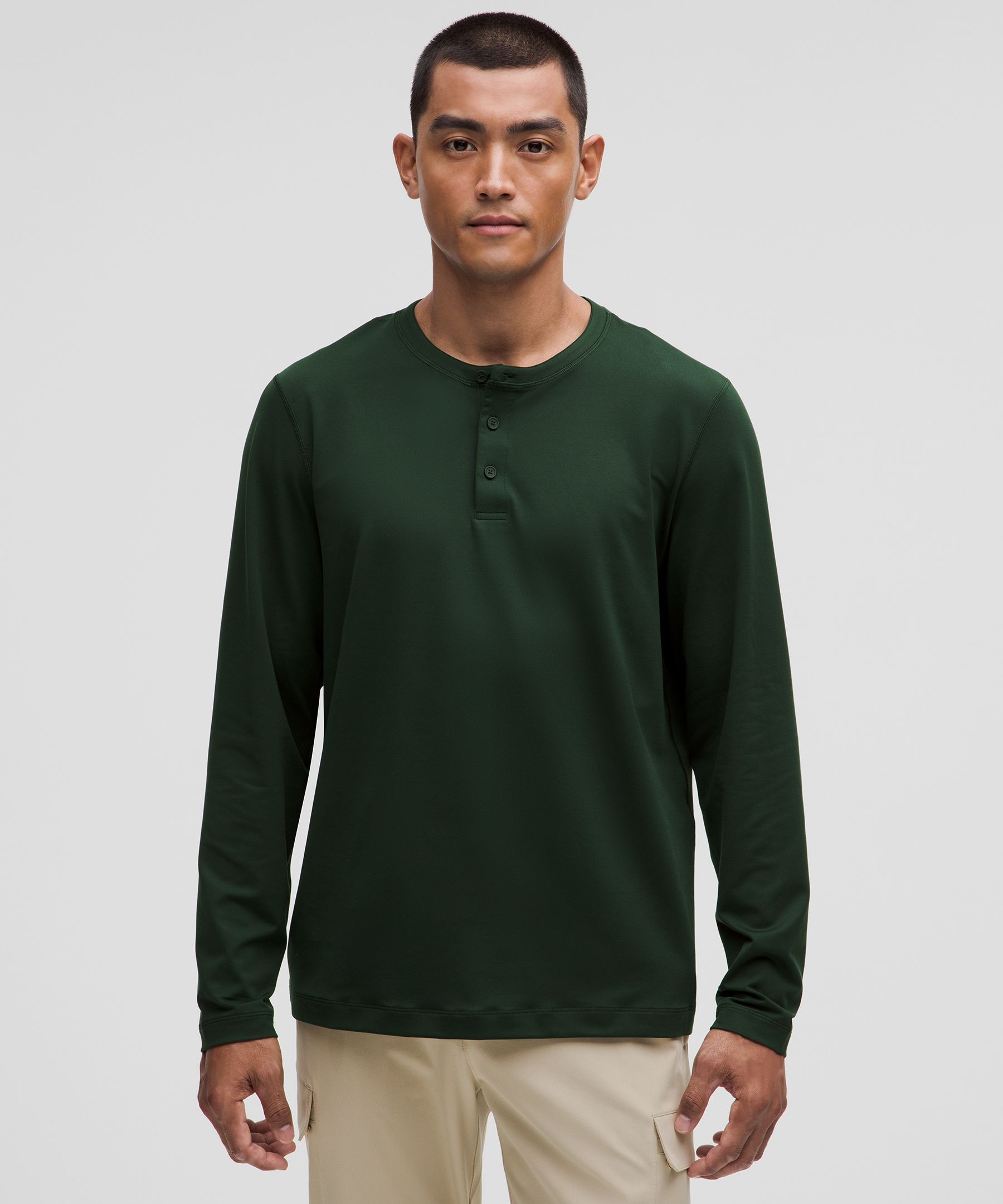 Soft Jersey Long-Sleeve Henley - Green