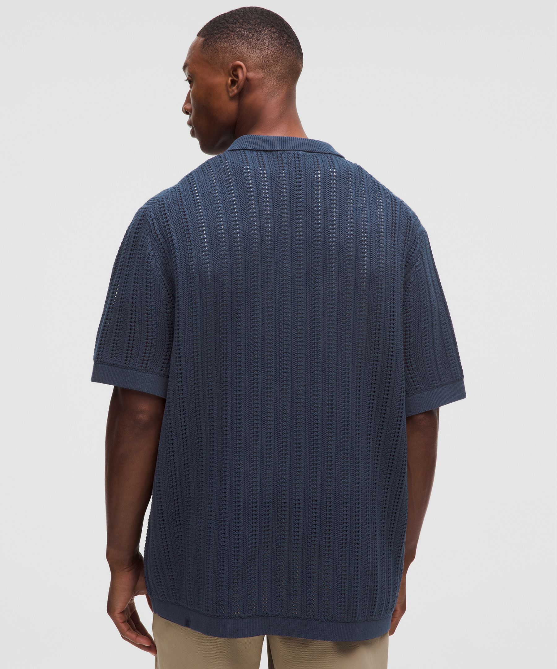 Cotton-Blend Open-Knit Button Up