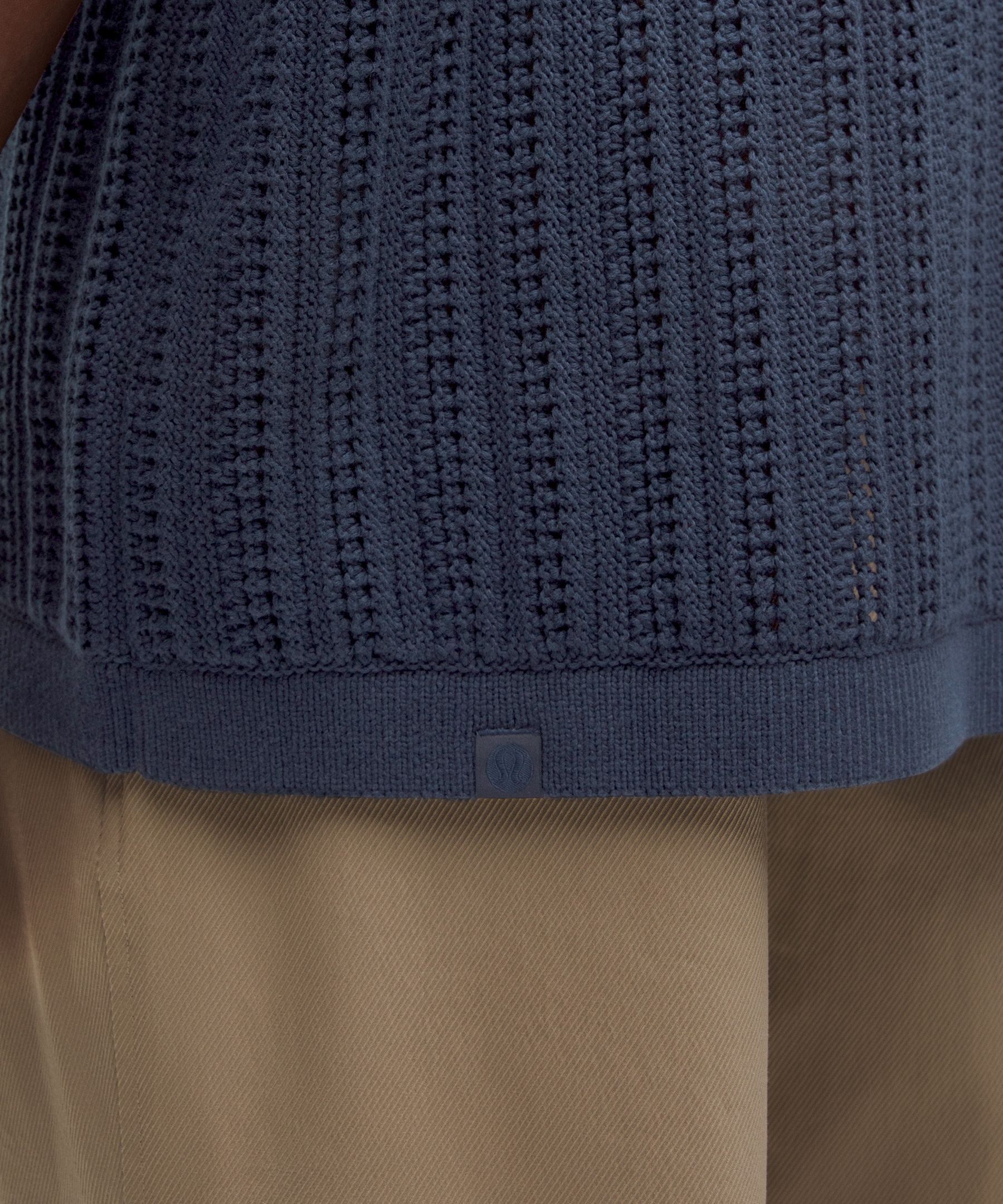 Cotton-Blend Open-Knit Button Up