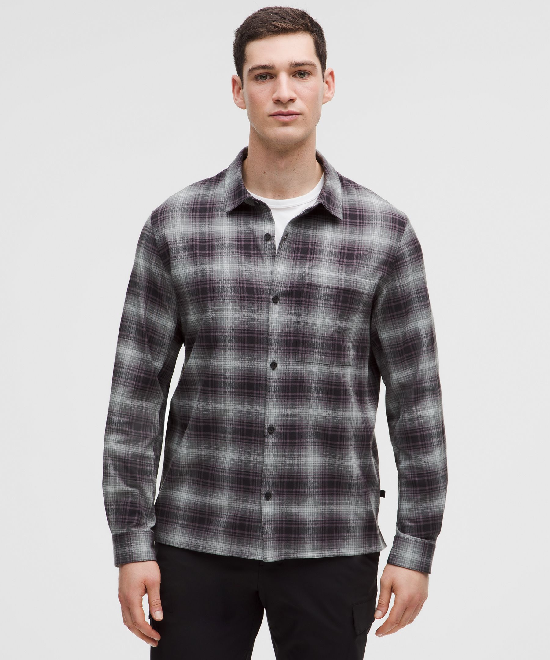 Brushed Woven Overshirt - Fusion Plaid Black Silver Drop