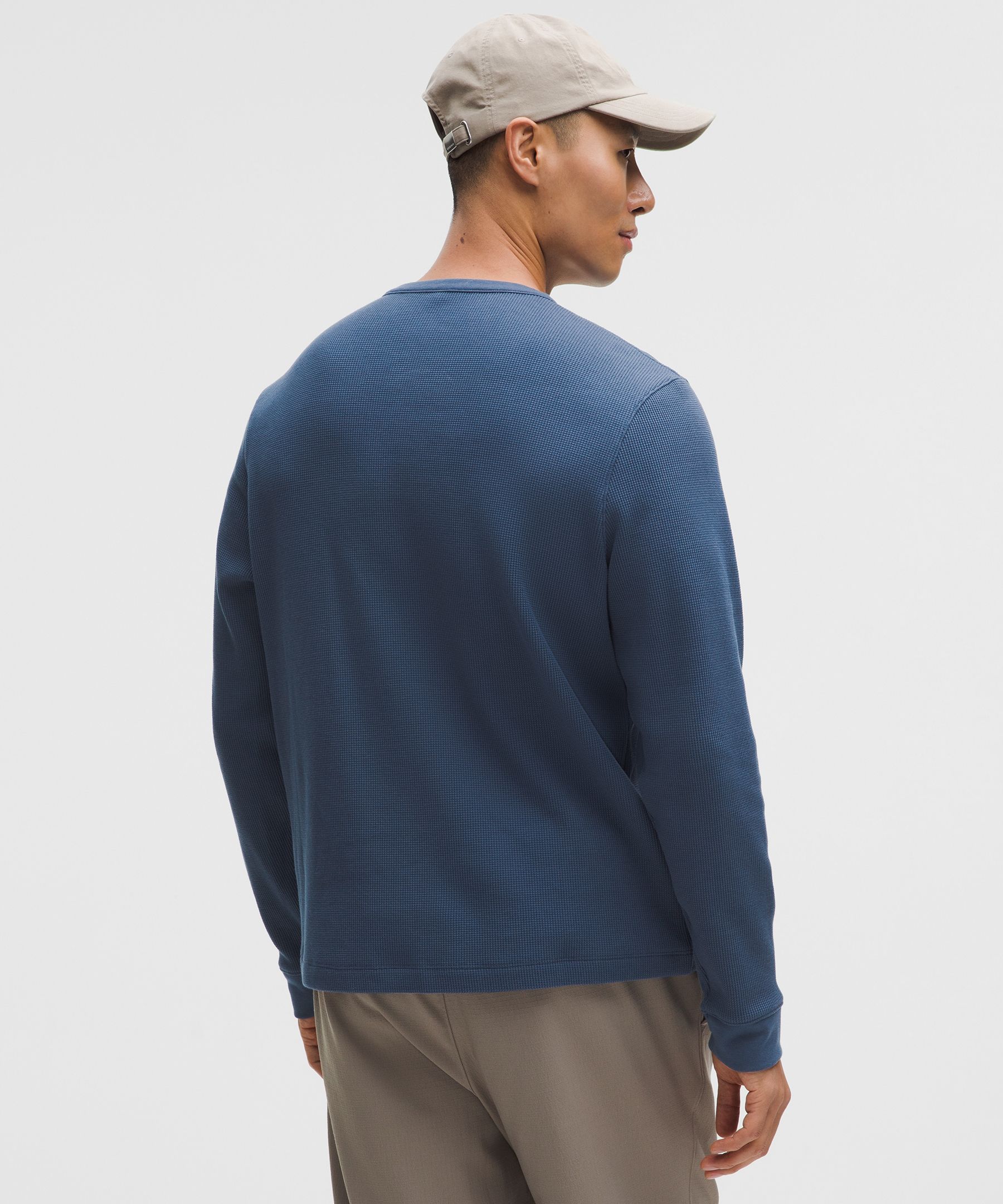 Lululemon Cotton-blend Waffle Knit Long-sleeve Henley In Blue