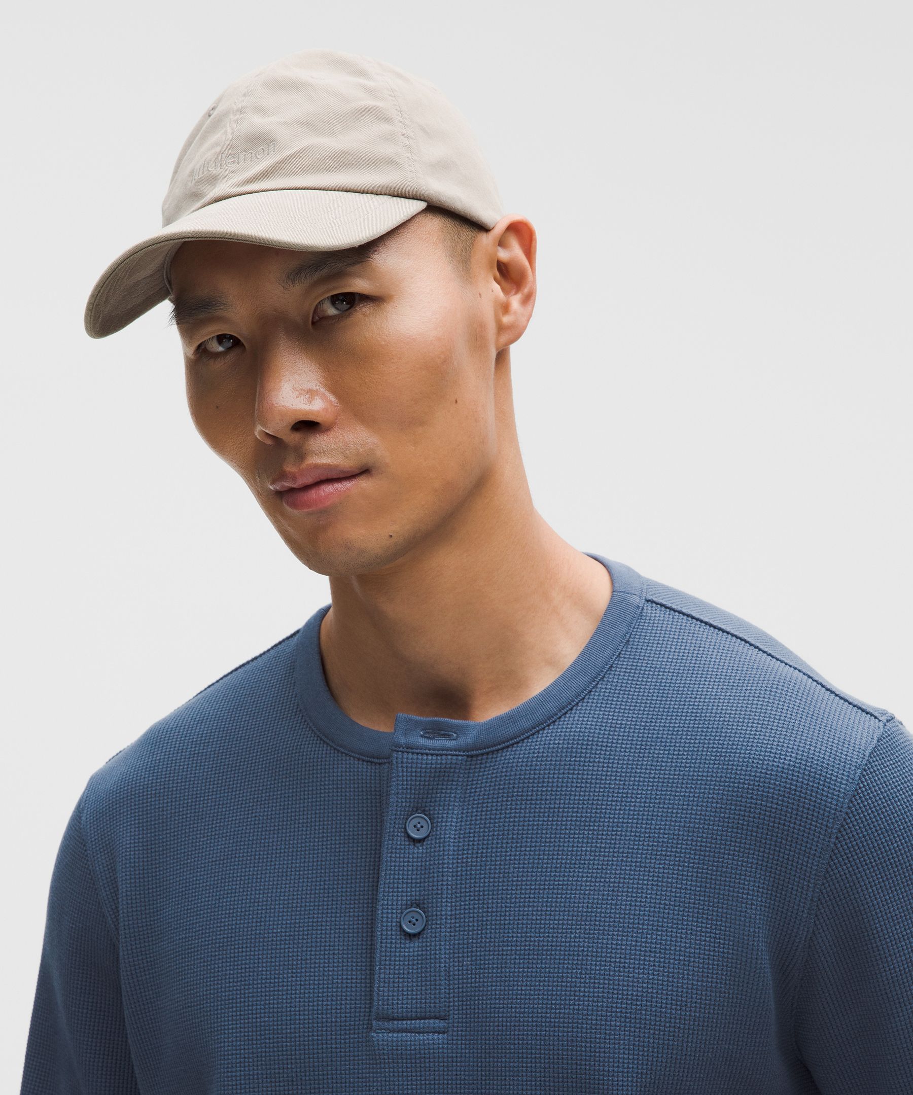 Lululemon Cotton-blend Waffle Knit Long-sleeve Henley In Blue