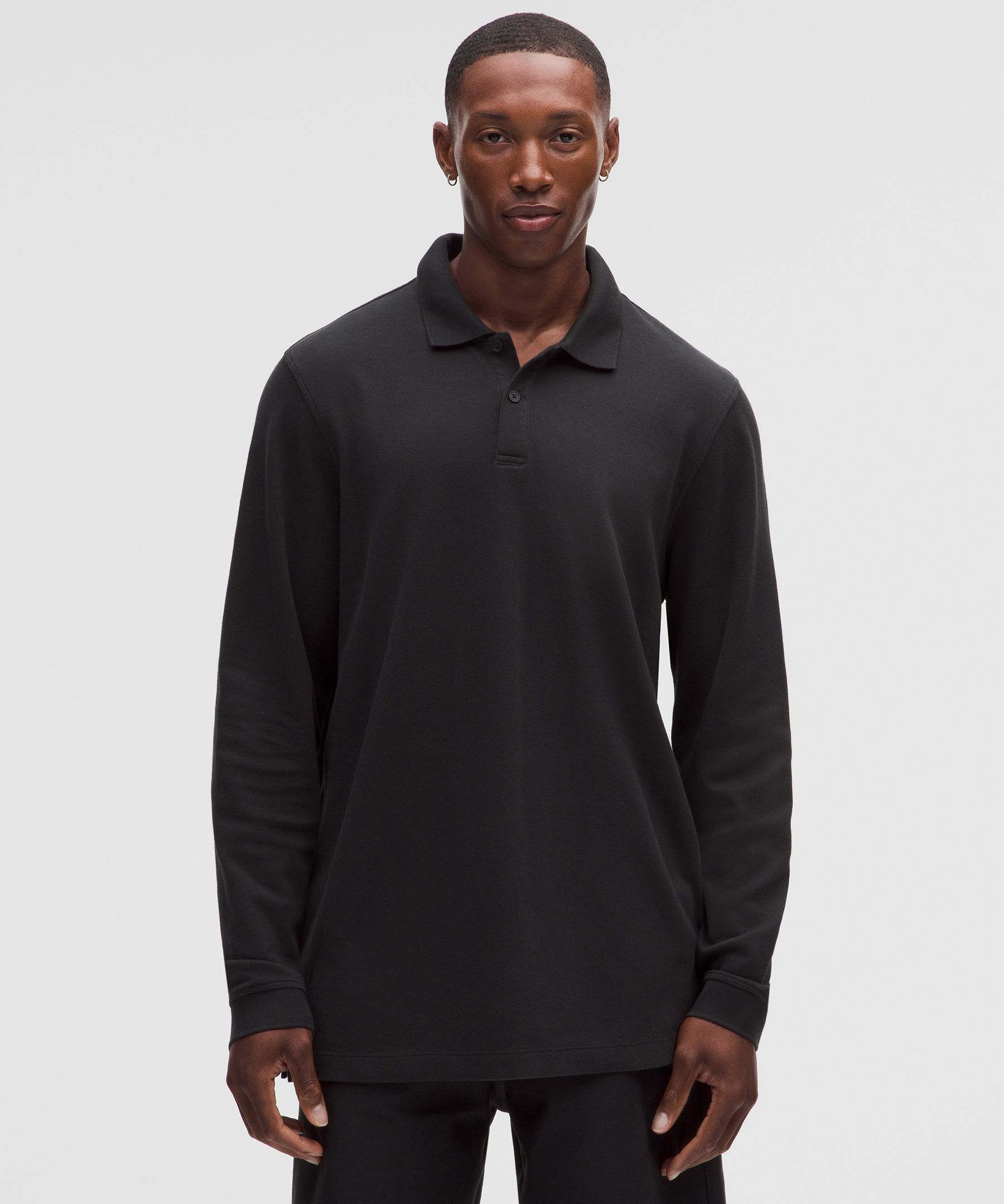 Cotton Pique Long-Sleeve Polo Shirt