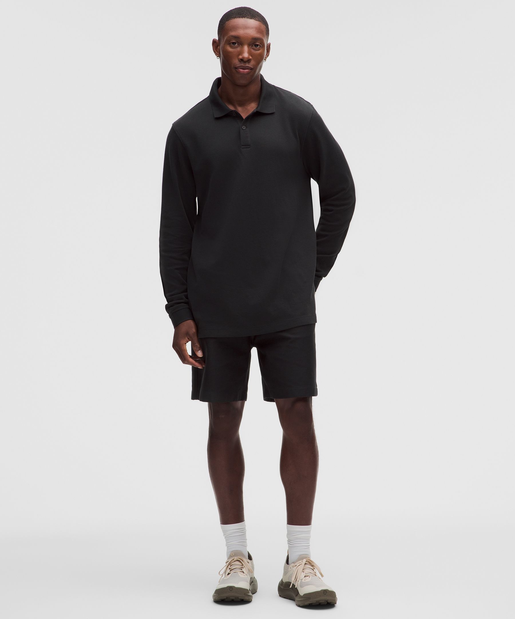 Cotton Pique Long-Sleeve Polo Shirt