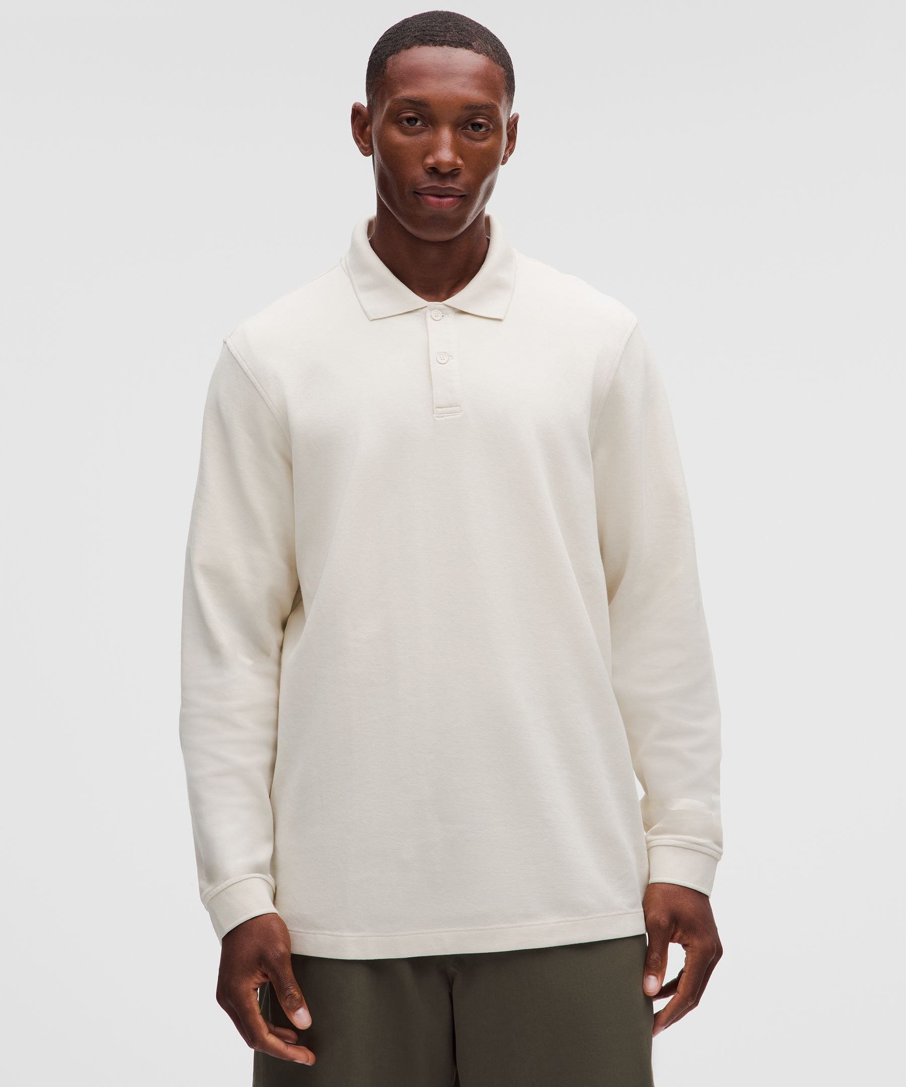 Cotton Pique Long-Sleeve Polo Shirt
