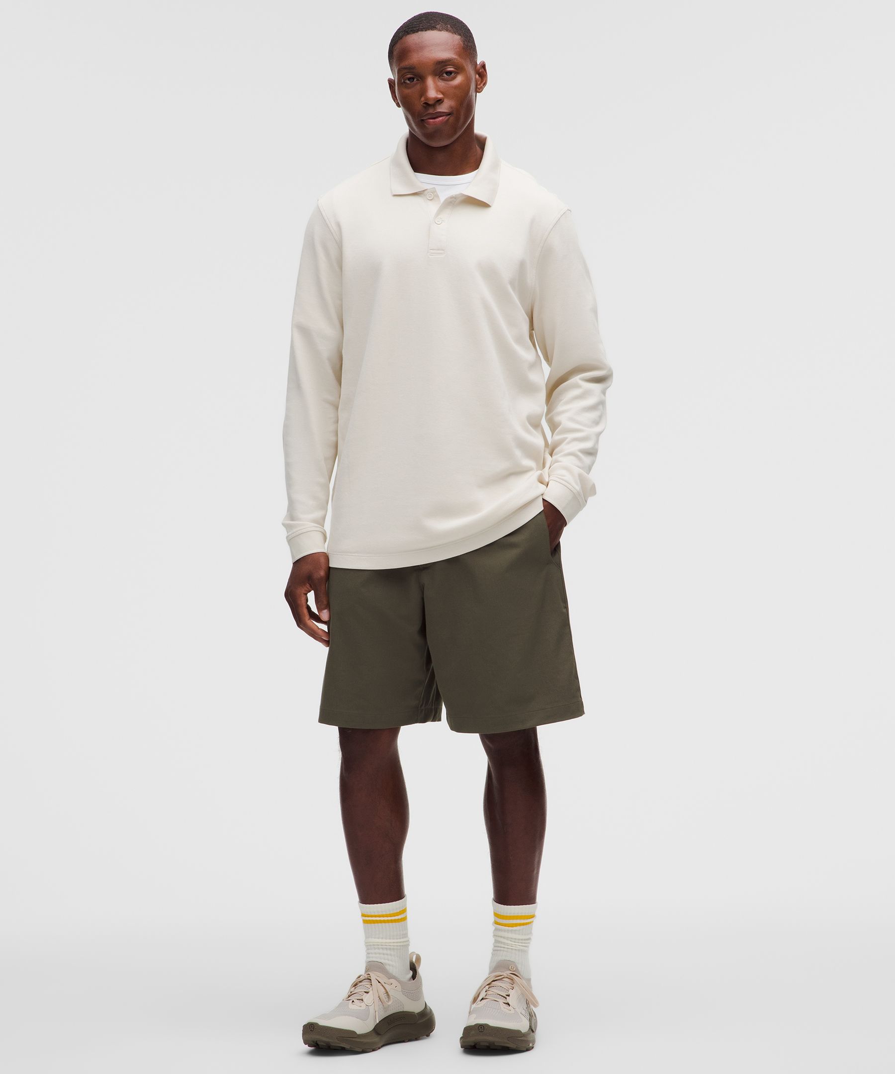Cotton Pique Long-Sleeve Polo Shirt