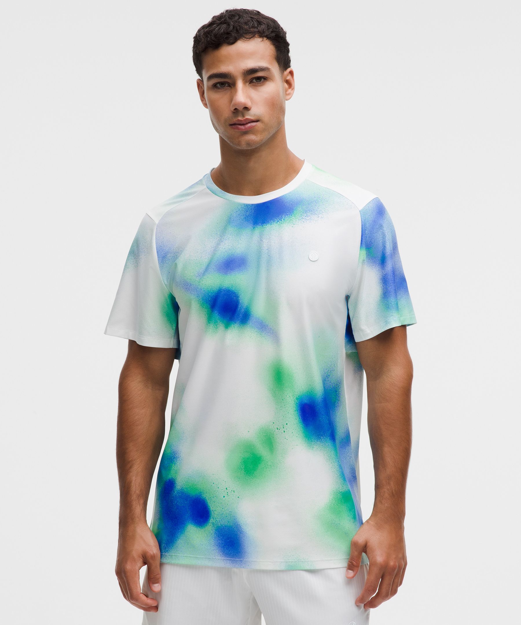 lululemon – Men’s Ventilated Short-Sleeve Tennis Shirt – Color Blue/Green/White – Size 6