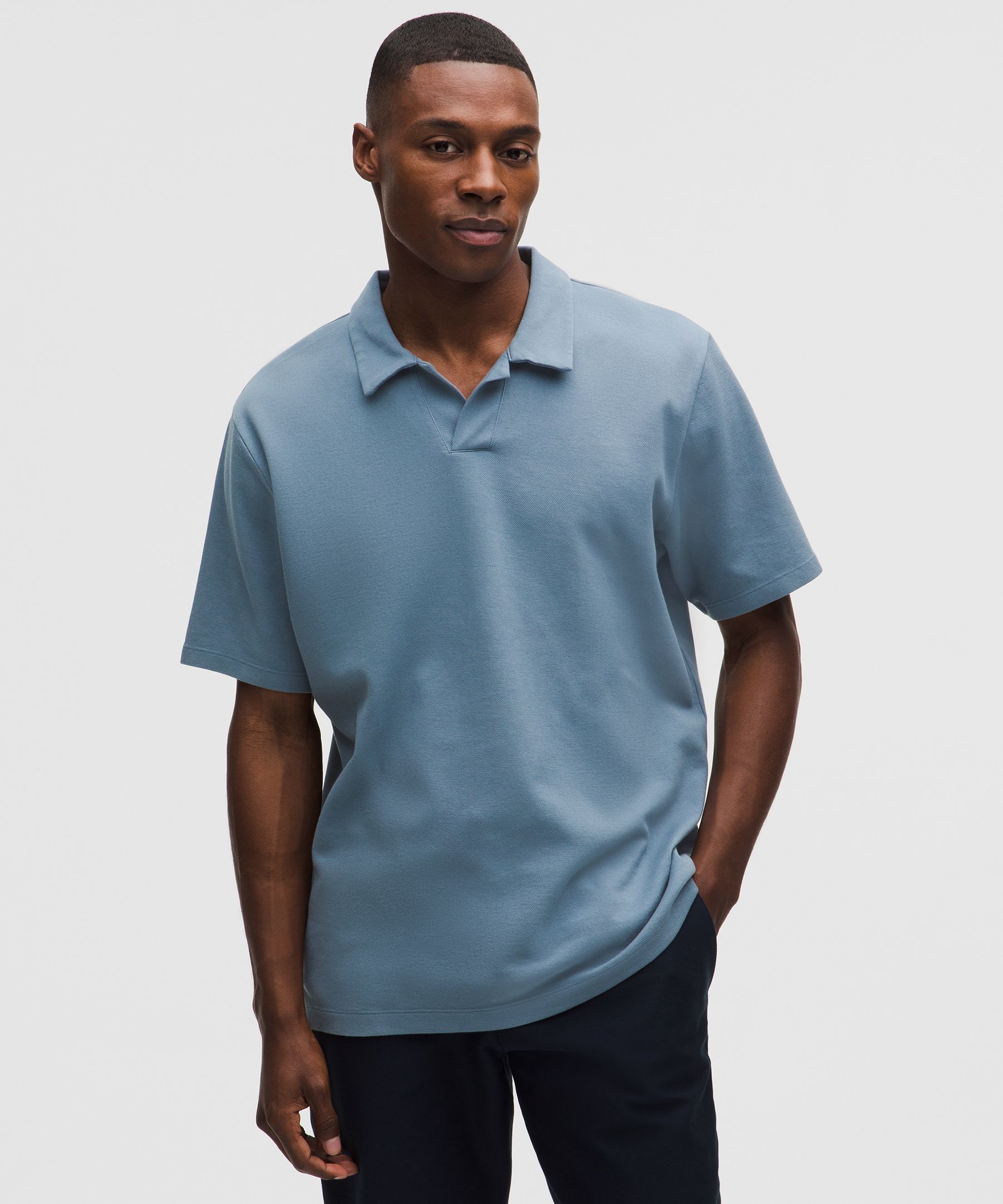 Pique Performance Johnny-Collar Short-Sleeve Shirt