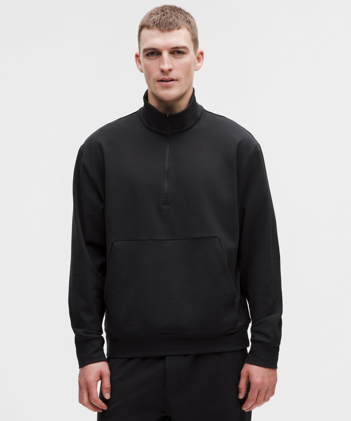 Мужская плотная кофта на молнии 1/2 Lululemon Soft Jersey, цвет: Чёрный — фото 1