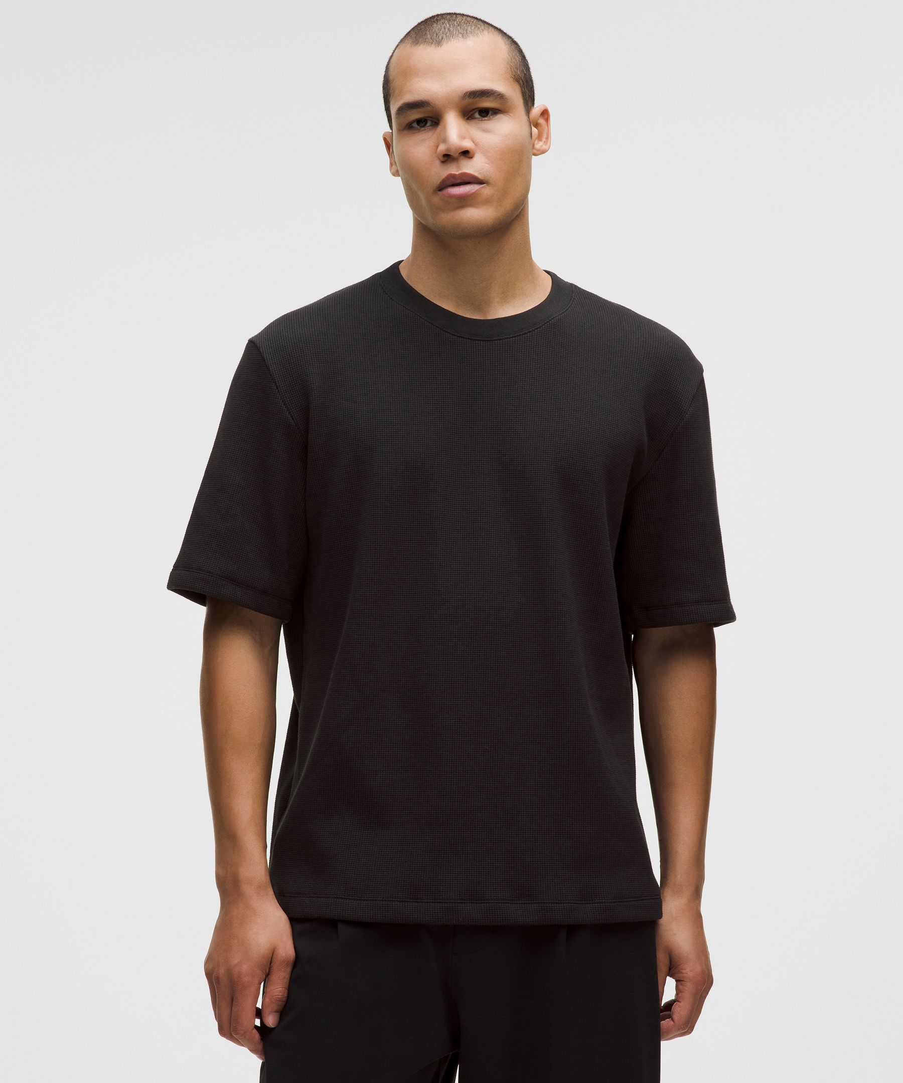 Cotton-Blend Waffle Knit Short-Sleeve Shirt