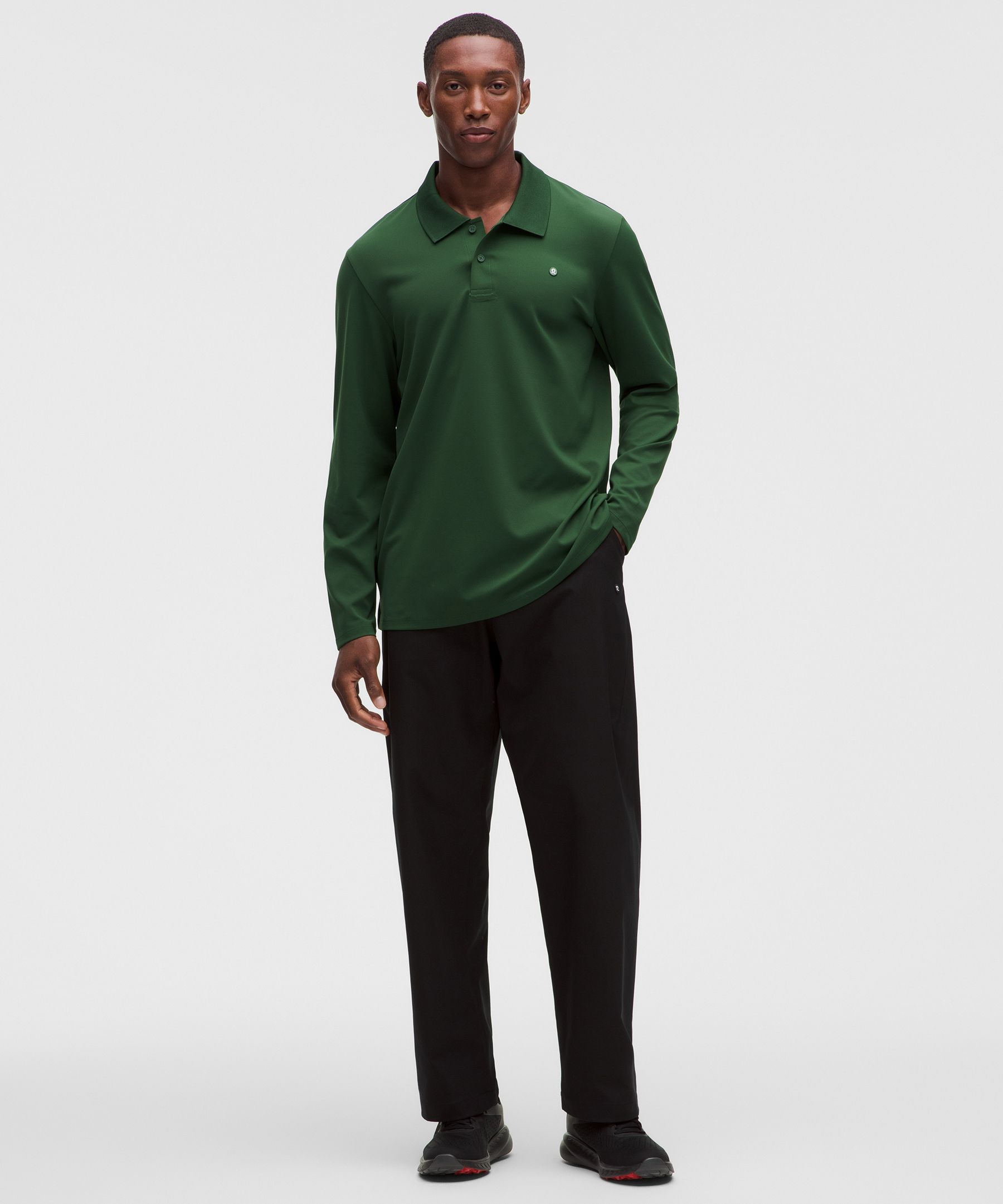 ShowZero Classic-Fit Long-Sleeve Polo Shirt *Mesh Panel