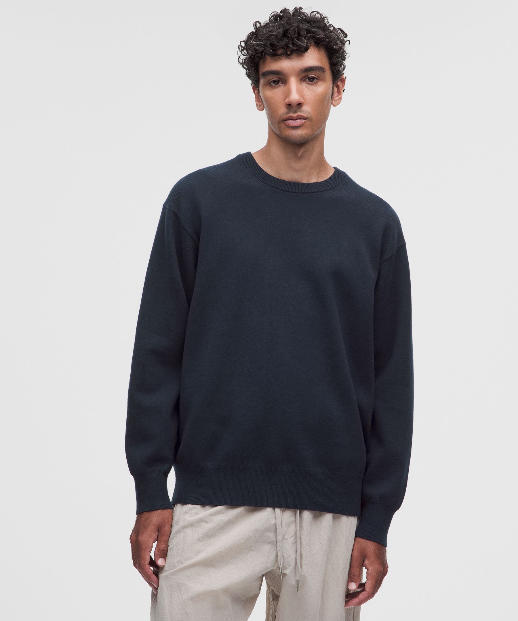 Cotton-Blend Knit Long-Sleeve Crewneck