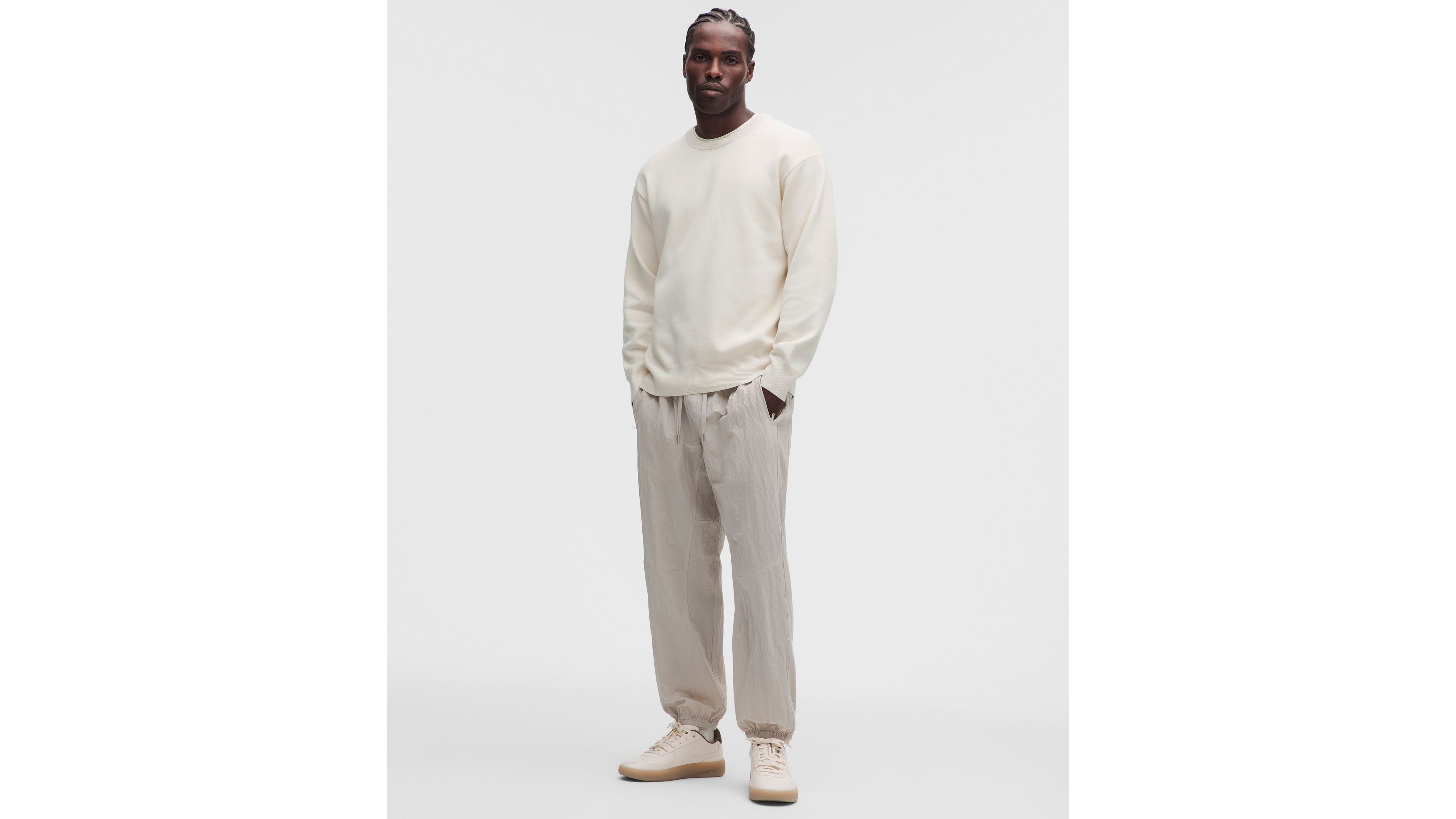 Cotton-Blend Knit Long-Sleeve Crewneck Sweater