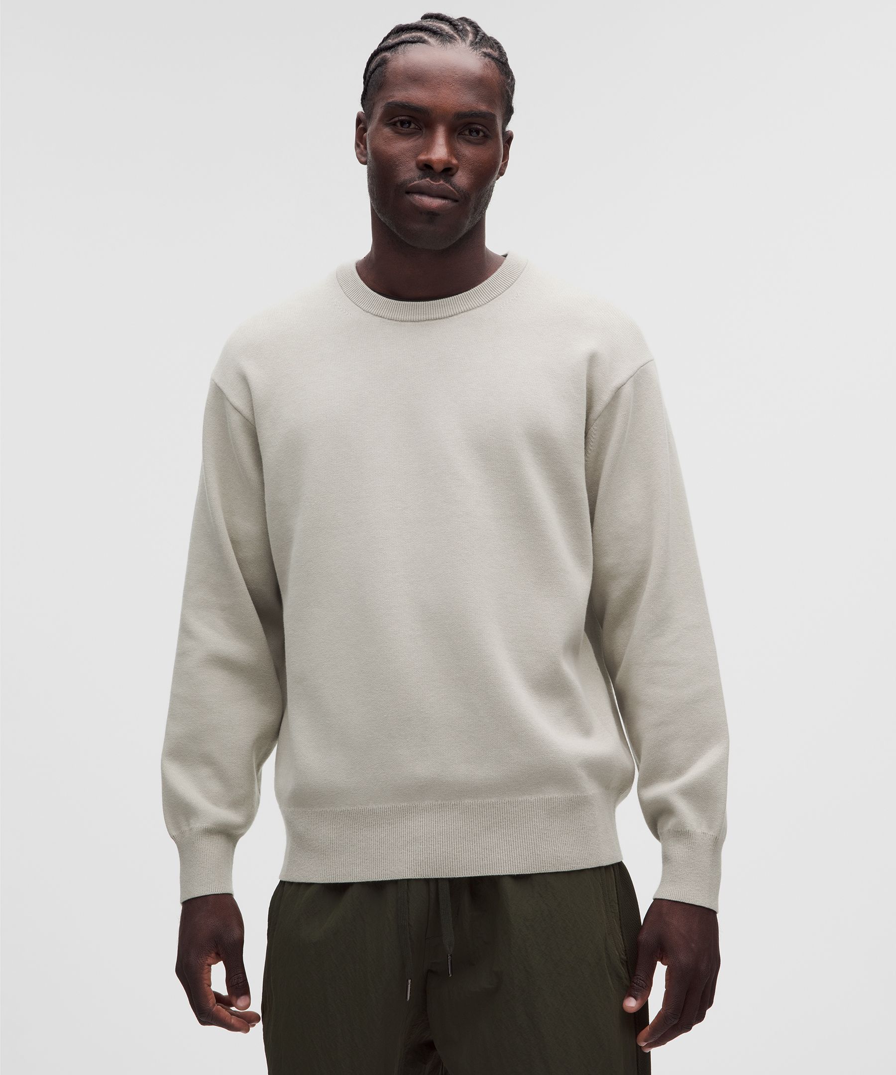 Cotton-Blend Knit Long-Sleeve Crewneck Sweater