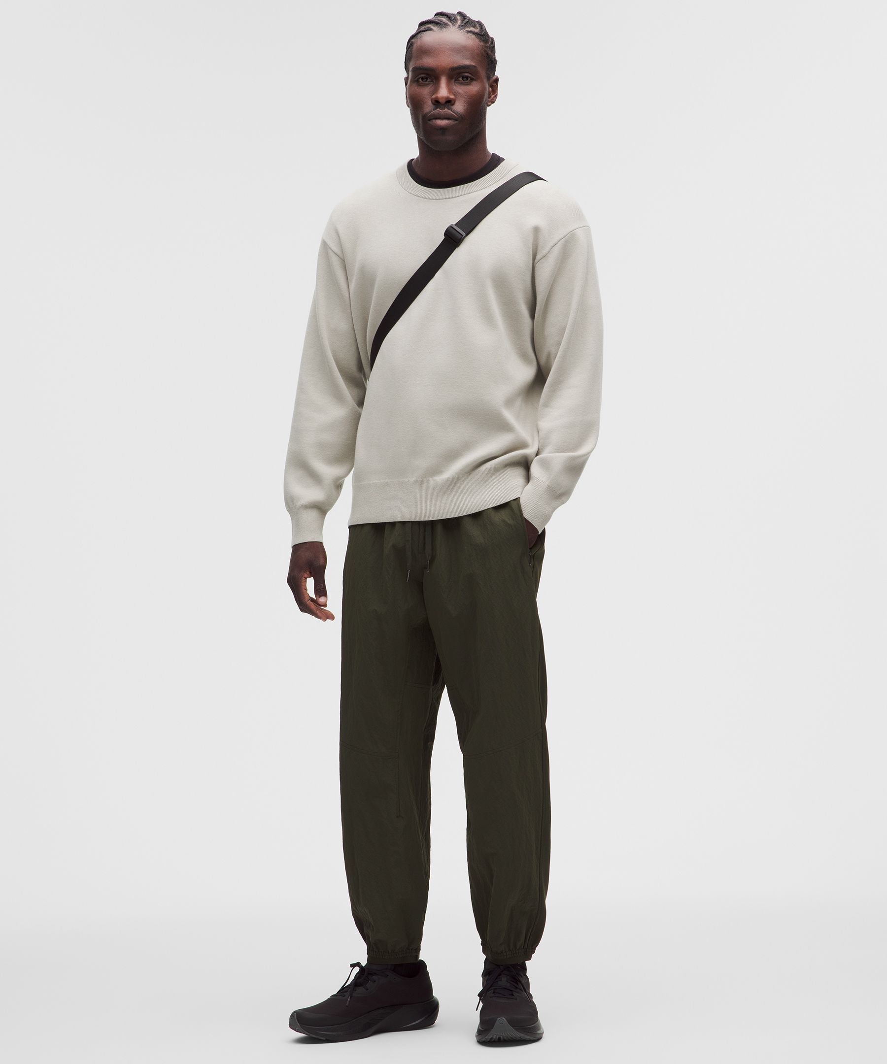 Cotton-Blend Knit Long-Sleeve Crewneck Sweater