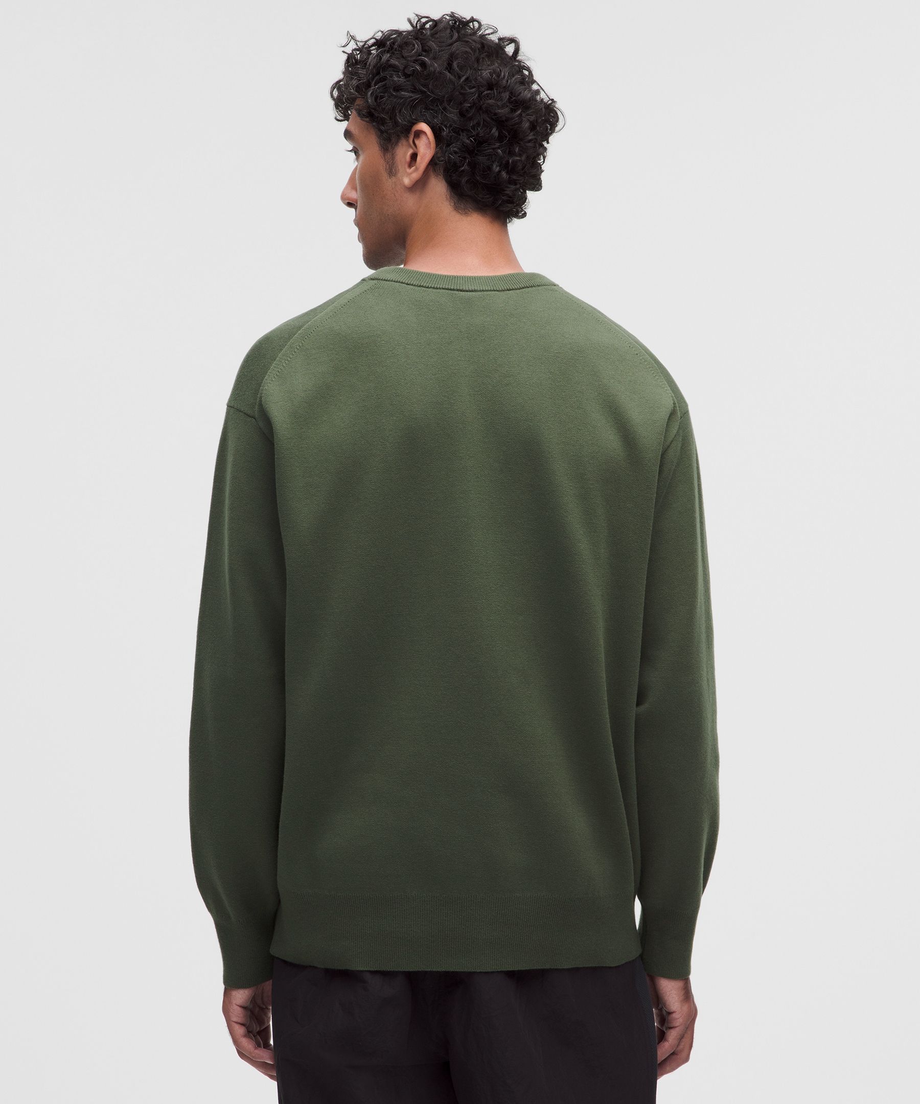 Cotton-Blend Knit Long-Sleeve Crewneck Sweater