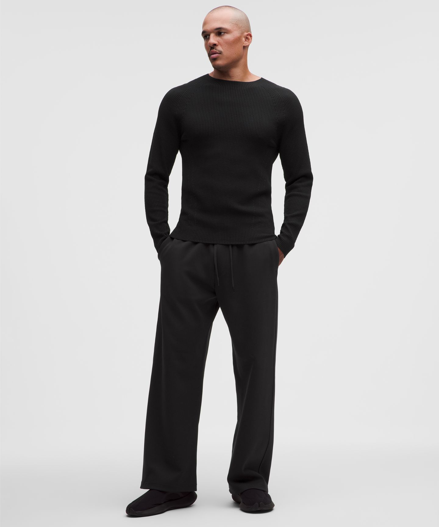 Мужская рубашка Lululemon Rib-Knit Slim-Fit Long-Sleeve Shirt, цвет: Чёрный — фото 2