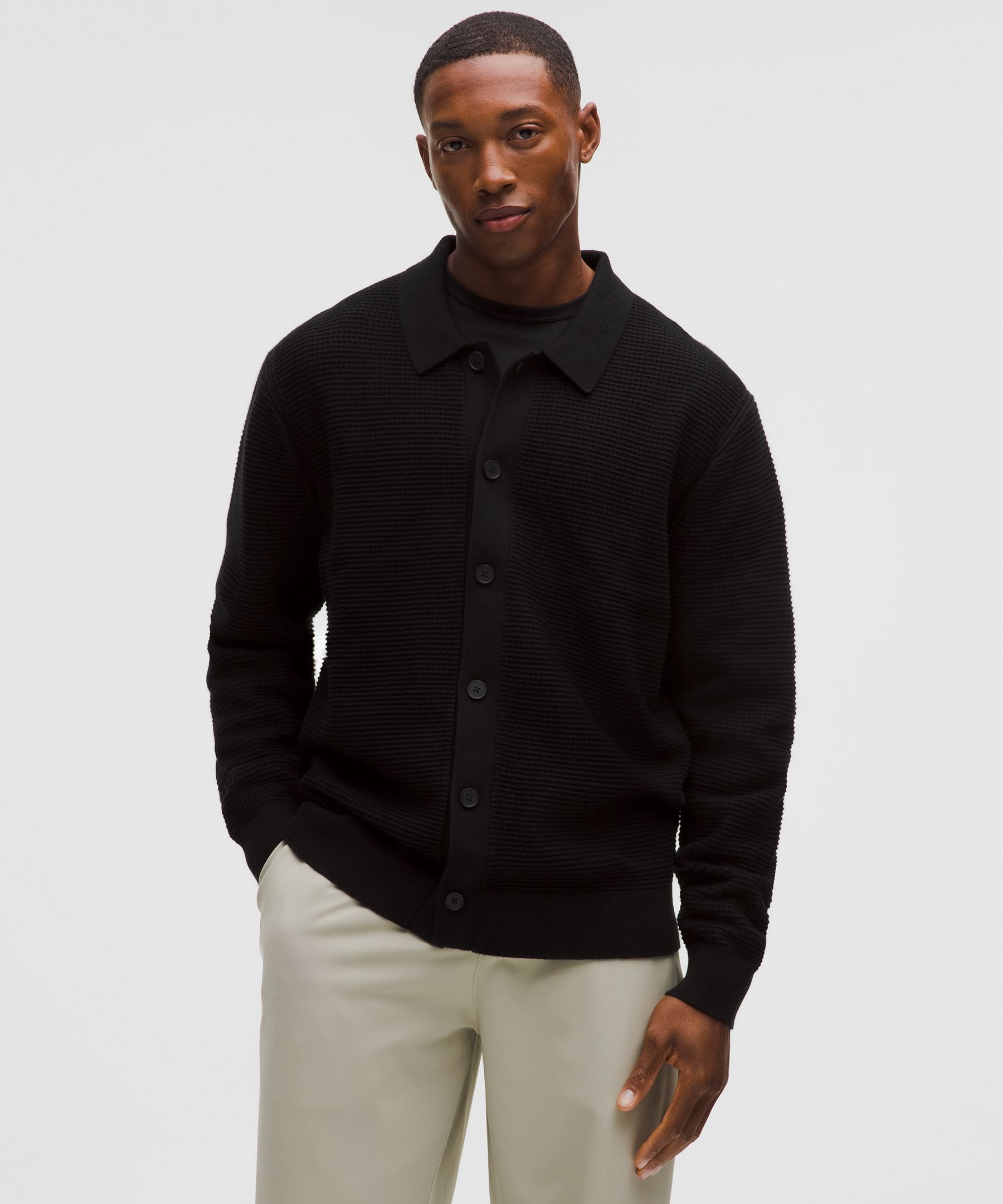 Cotton-Blend Knit Collared Cardigan