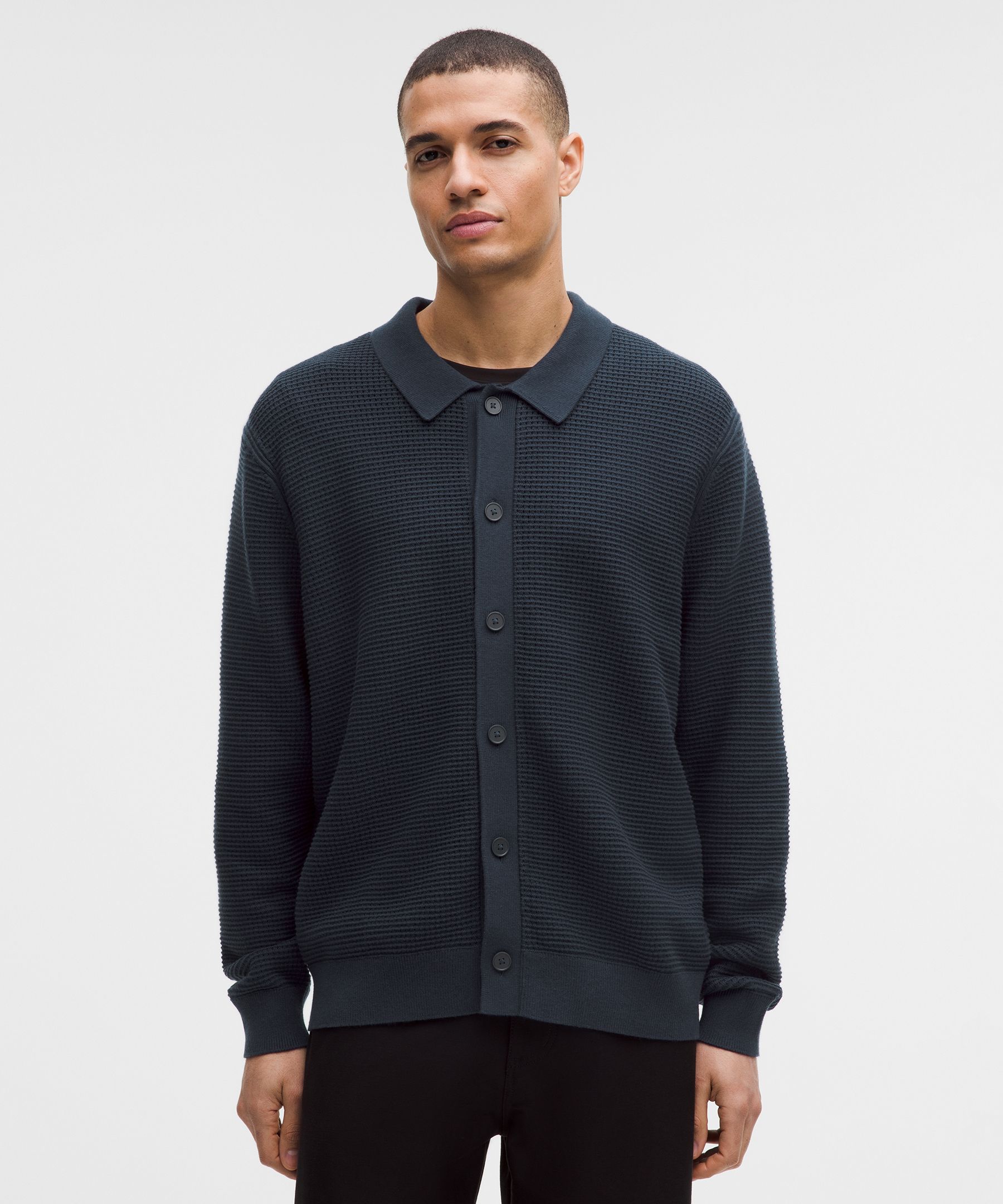 Cotton-Blend Knit Collared Cardigan