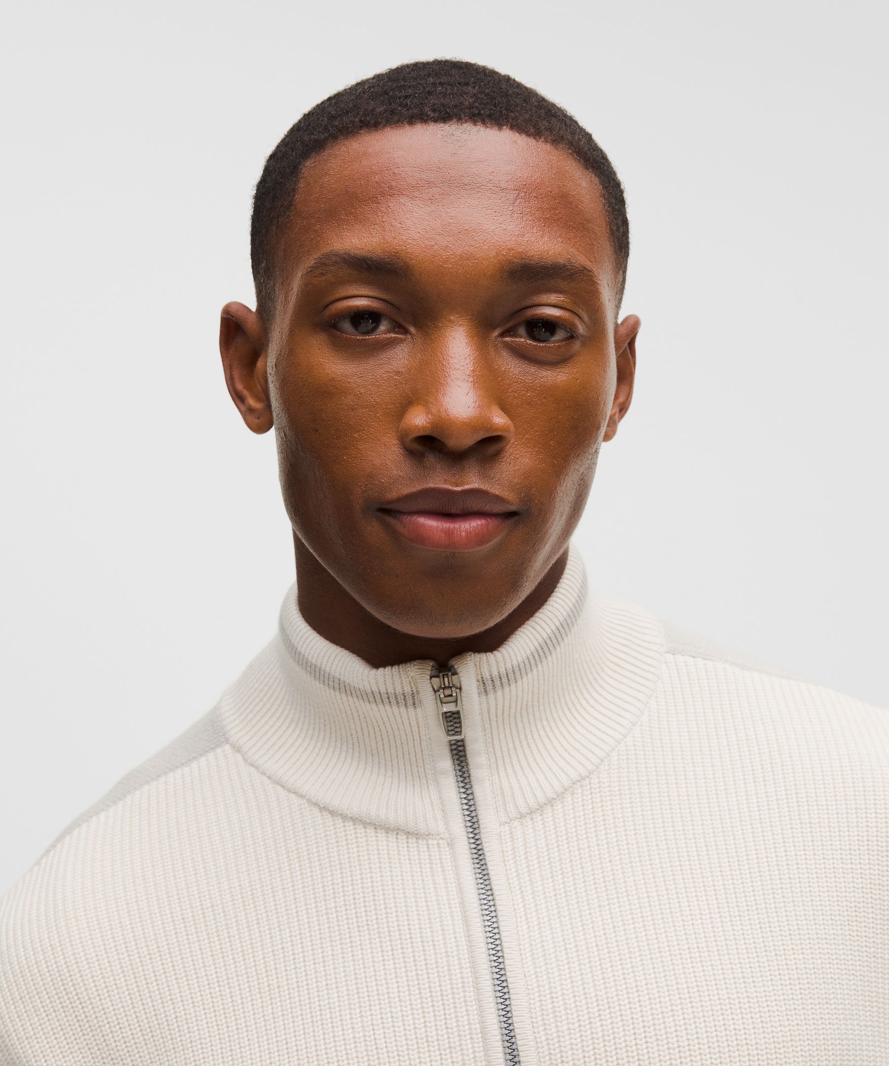 Cotton-Blend Knit Full-Zip Sweater