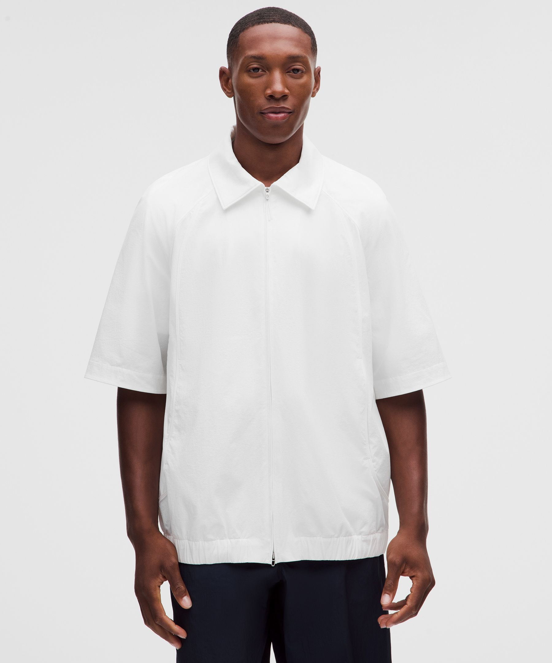 Stretch Woven Zip-Front Short Sleeve Shirt