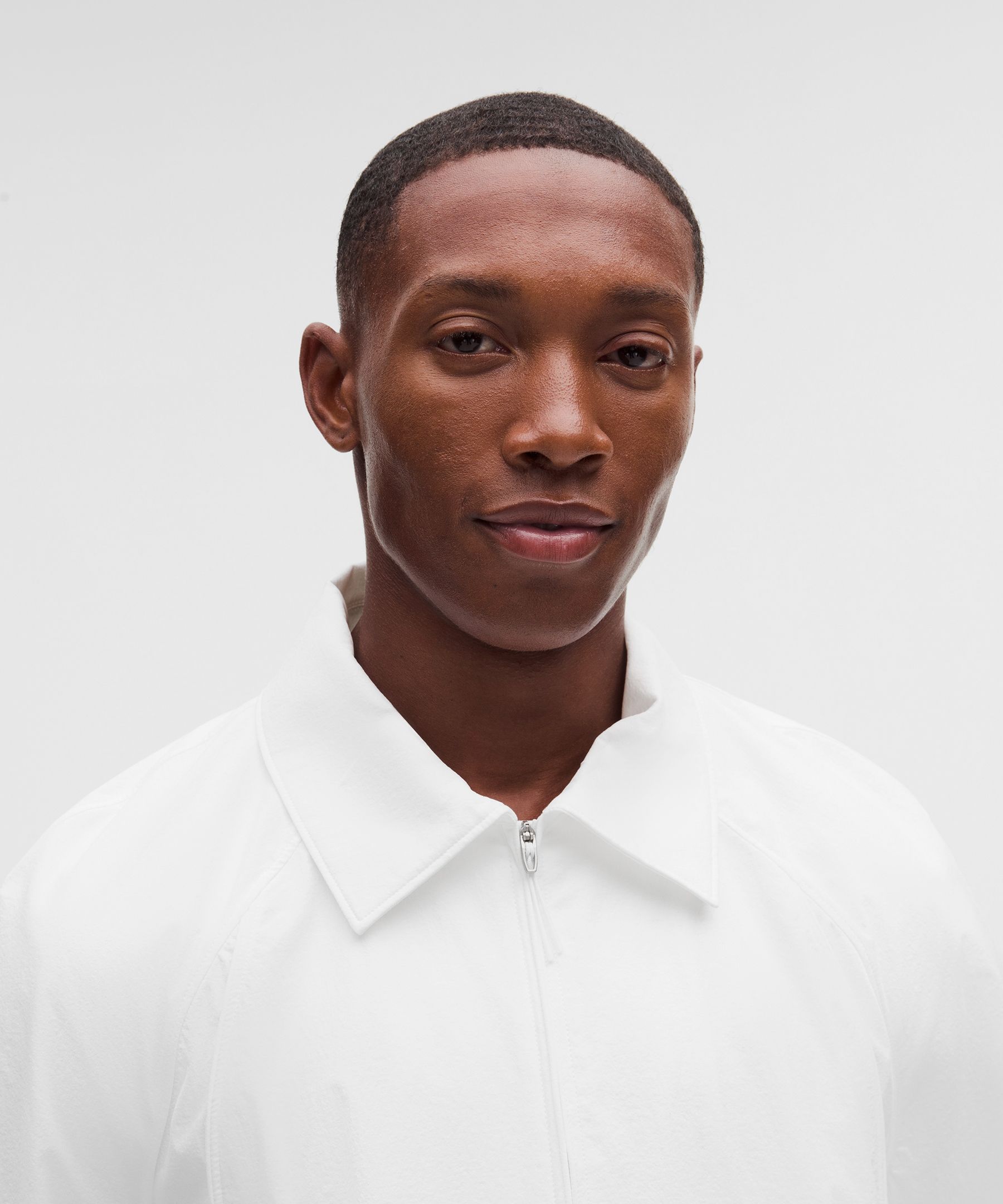 Stretch Woven Zip-Front Short Sleeve Shirt