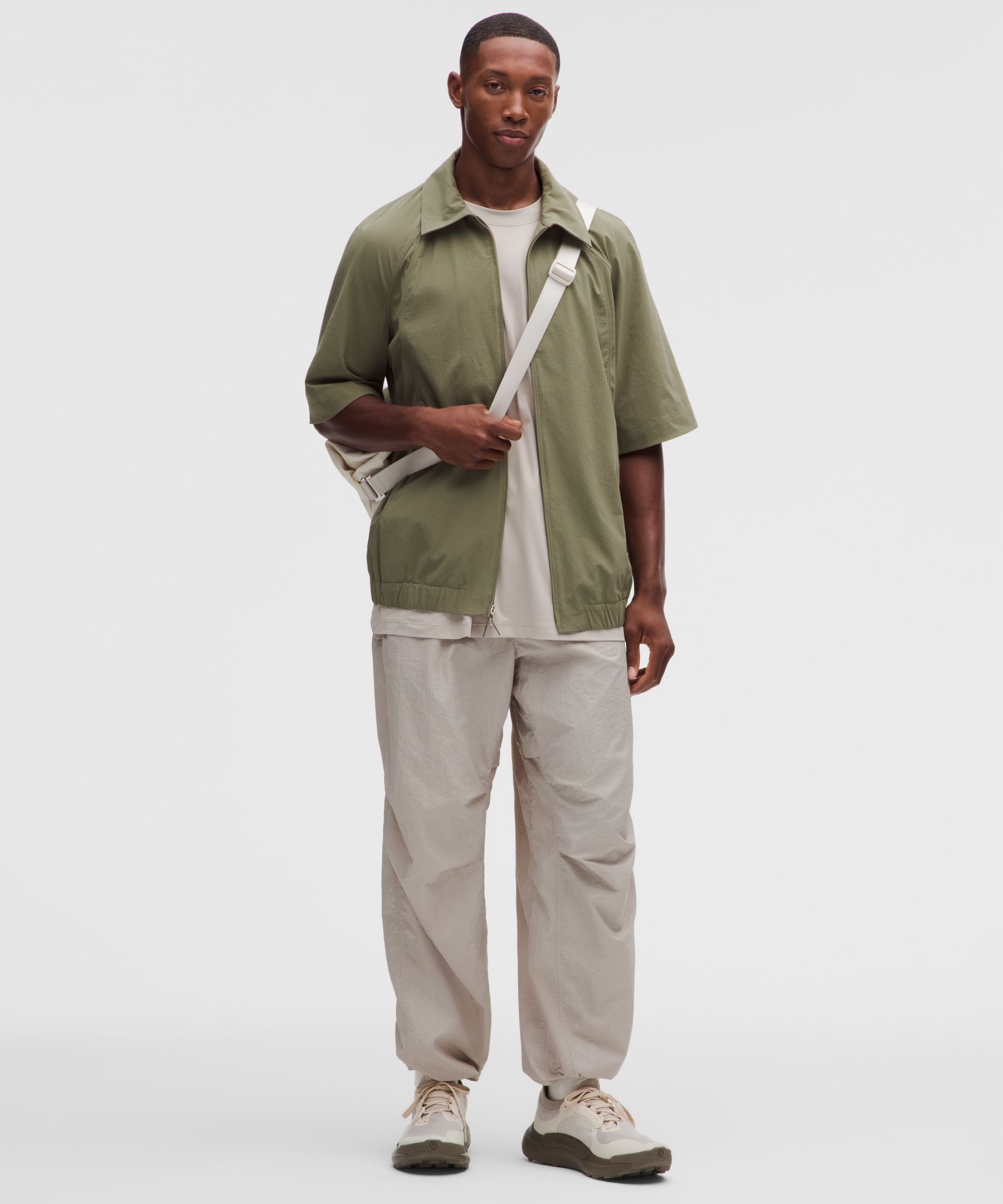 Stretch Woven Zip-Front Short Sleeve Shirt