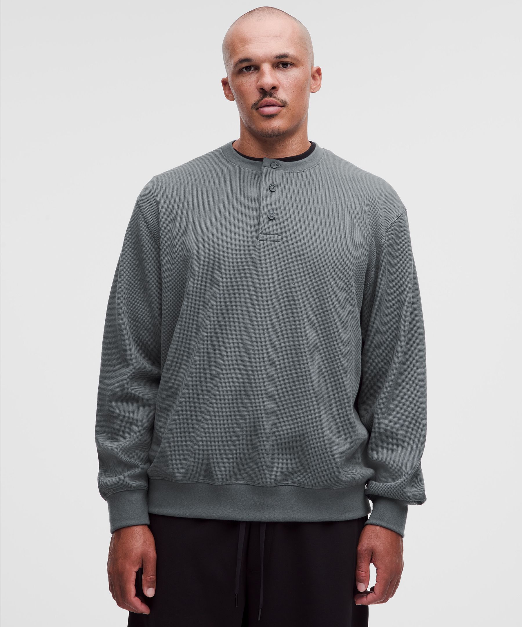 Cotton-Blend Waffle-Knit Long-Sleeve Henley