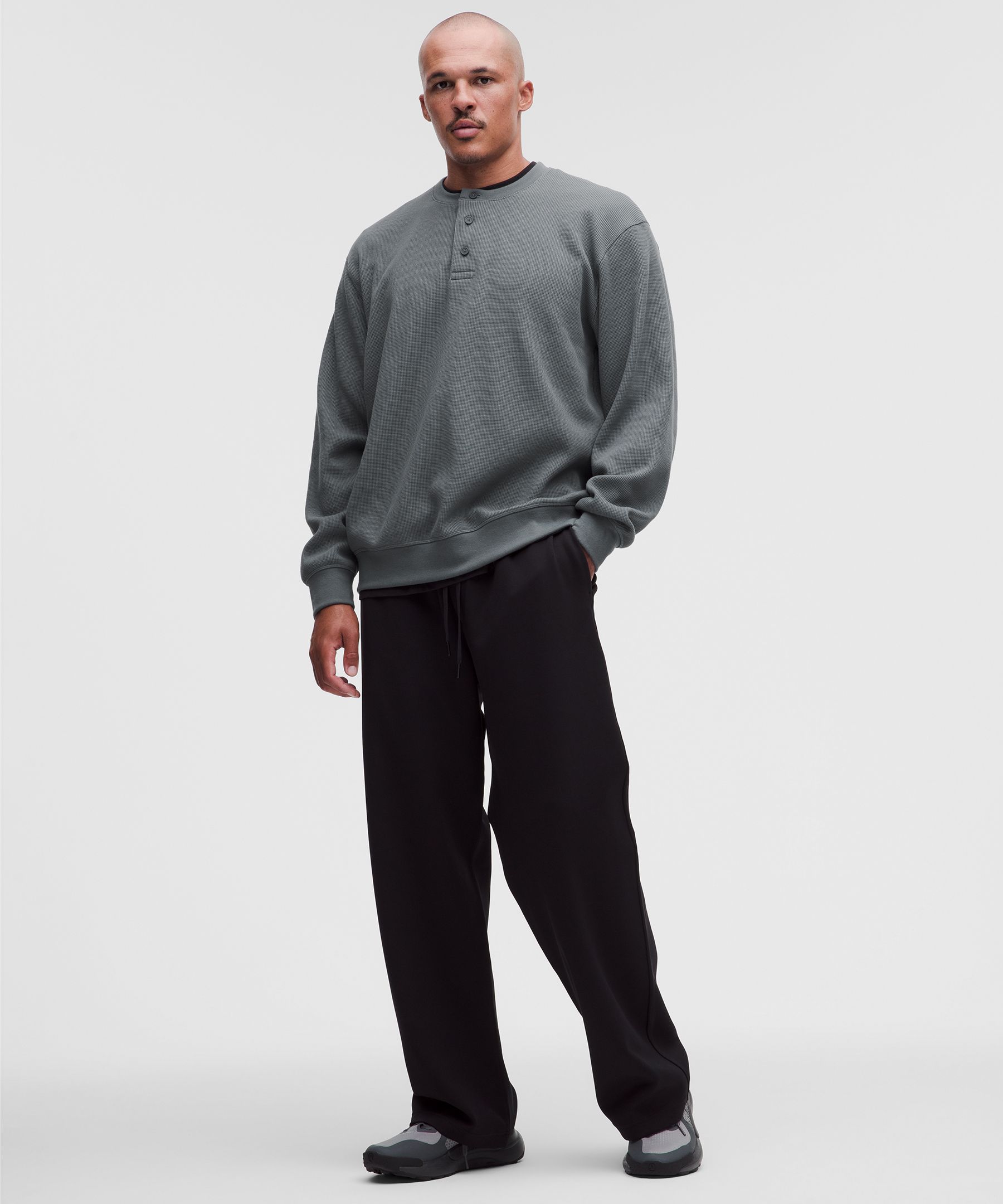 Cotton-Blend Waffle-Knit Long-Sleeve Henley