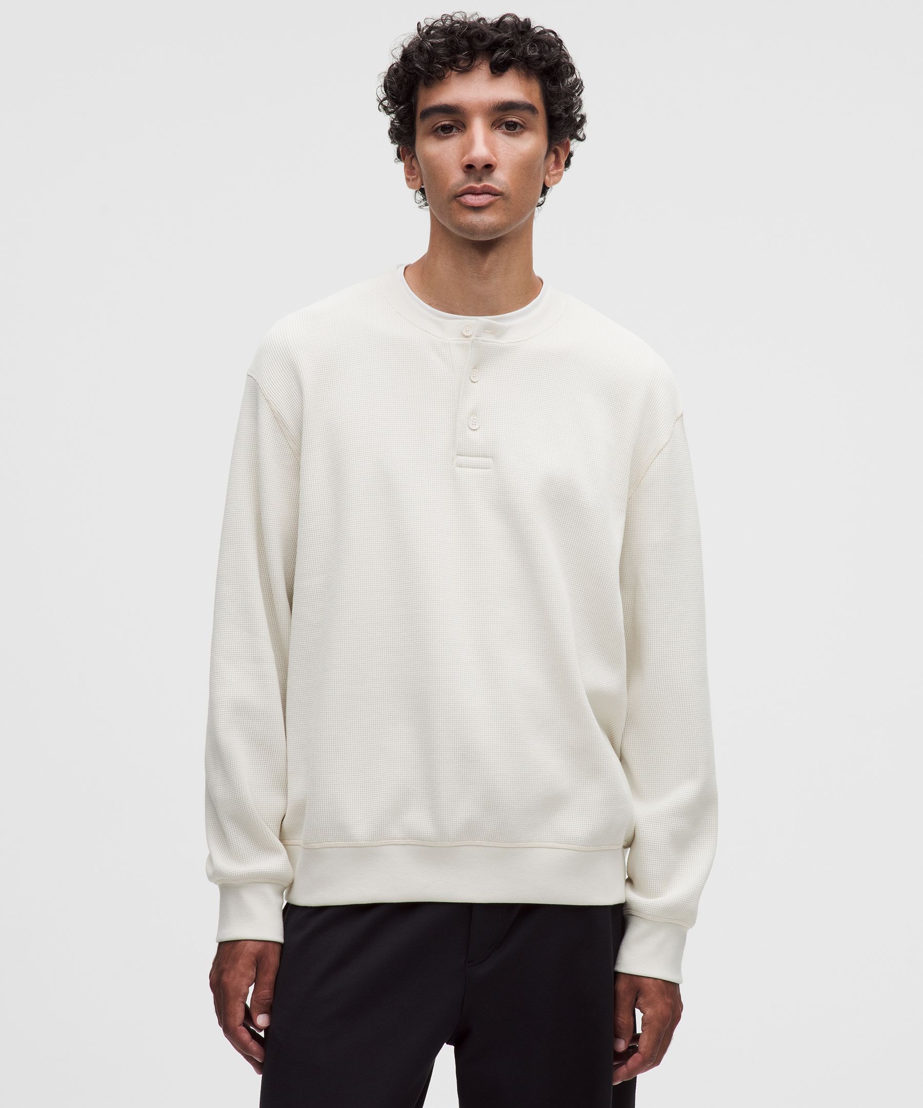 Cotton-Blend Waffle-Knit Long-Sleeve Henley