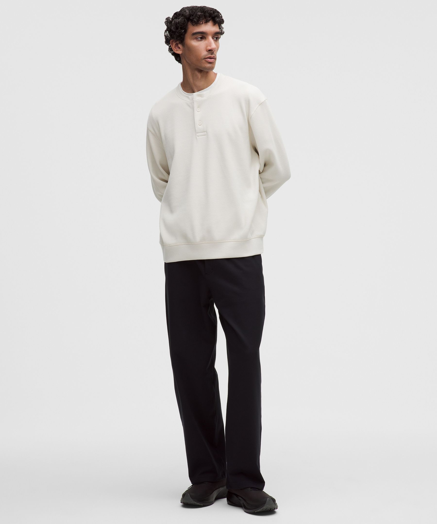 Cotton-Blend Waffle-Knit Long-Sleeve Henley