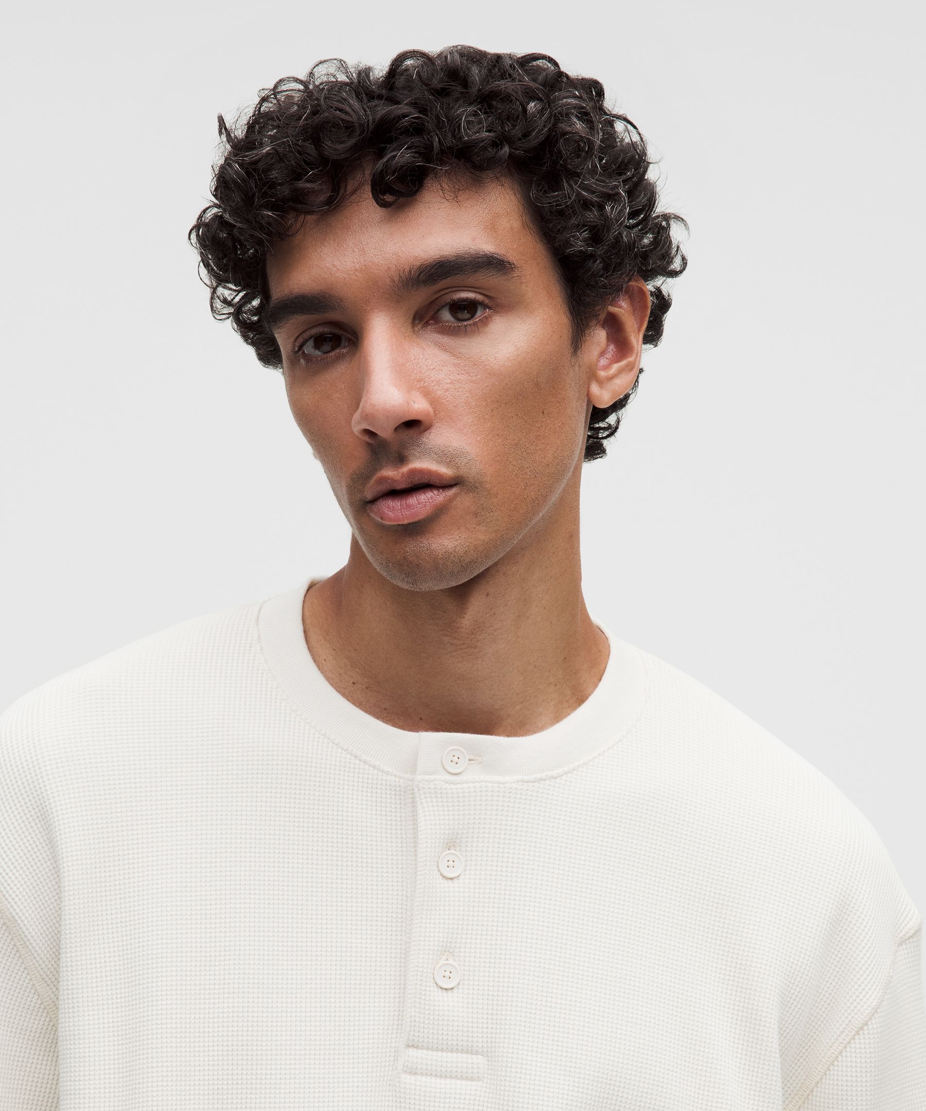 Cotton-Blend Waffle-Knit Long-Sleeve Henley