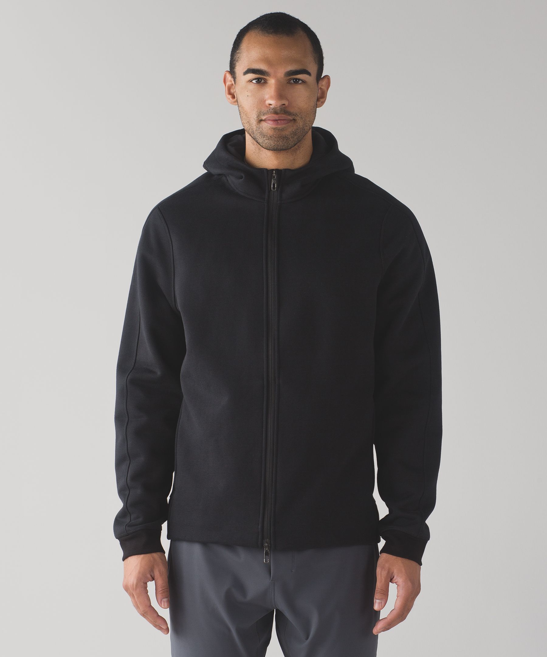 Lululemon Mens Scuba Athletica Zip Up Heavyweight Black Fleece Hoodie Size  ~L 