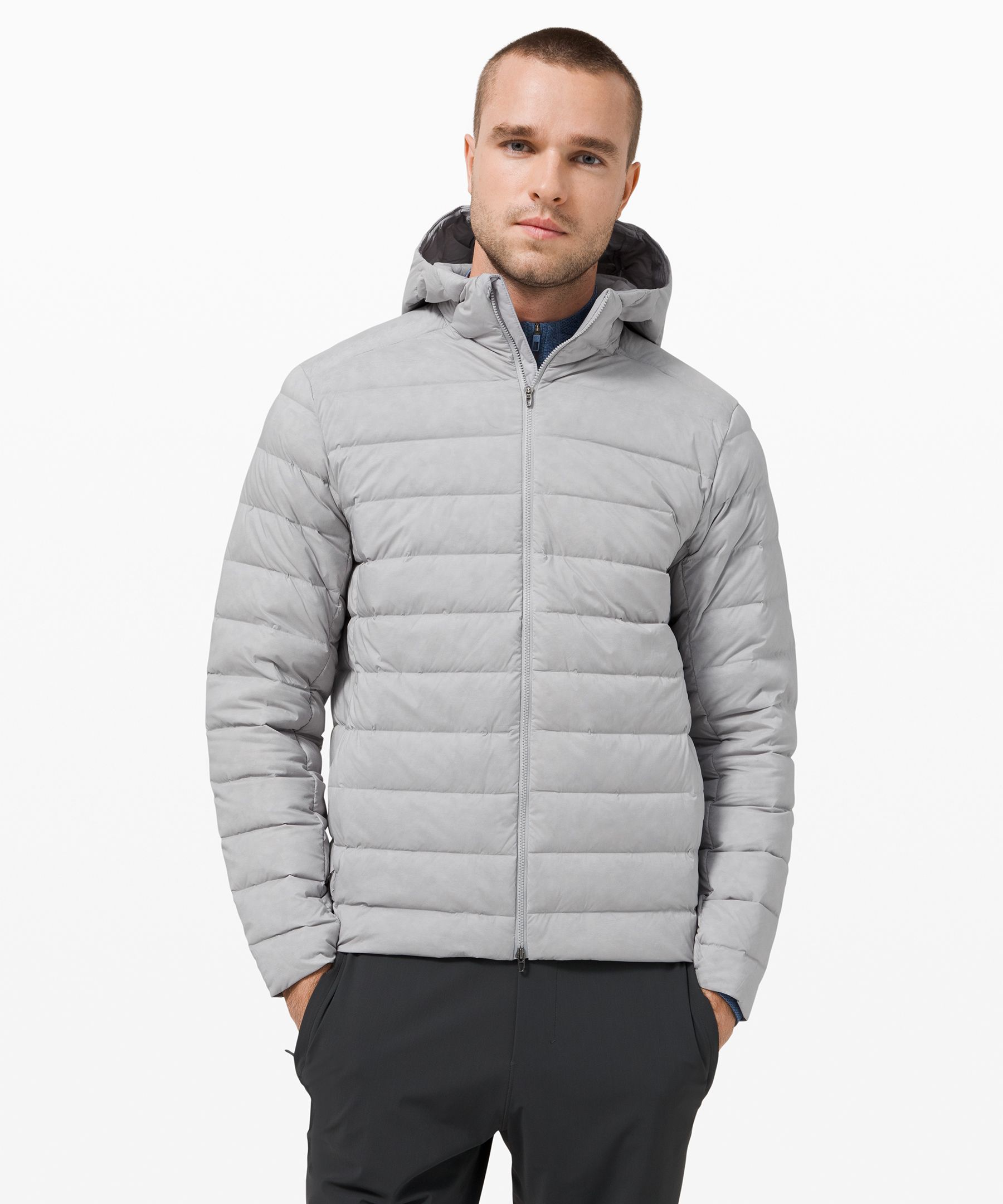 Lululemon Navigation Stretch Down Hoodie In Grey