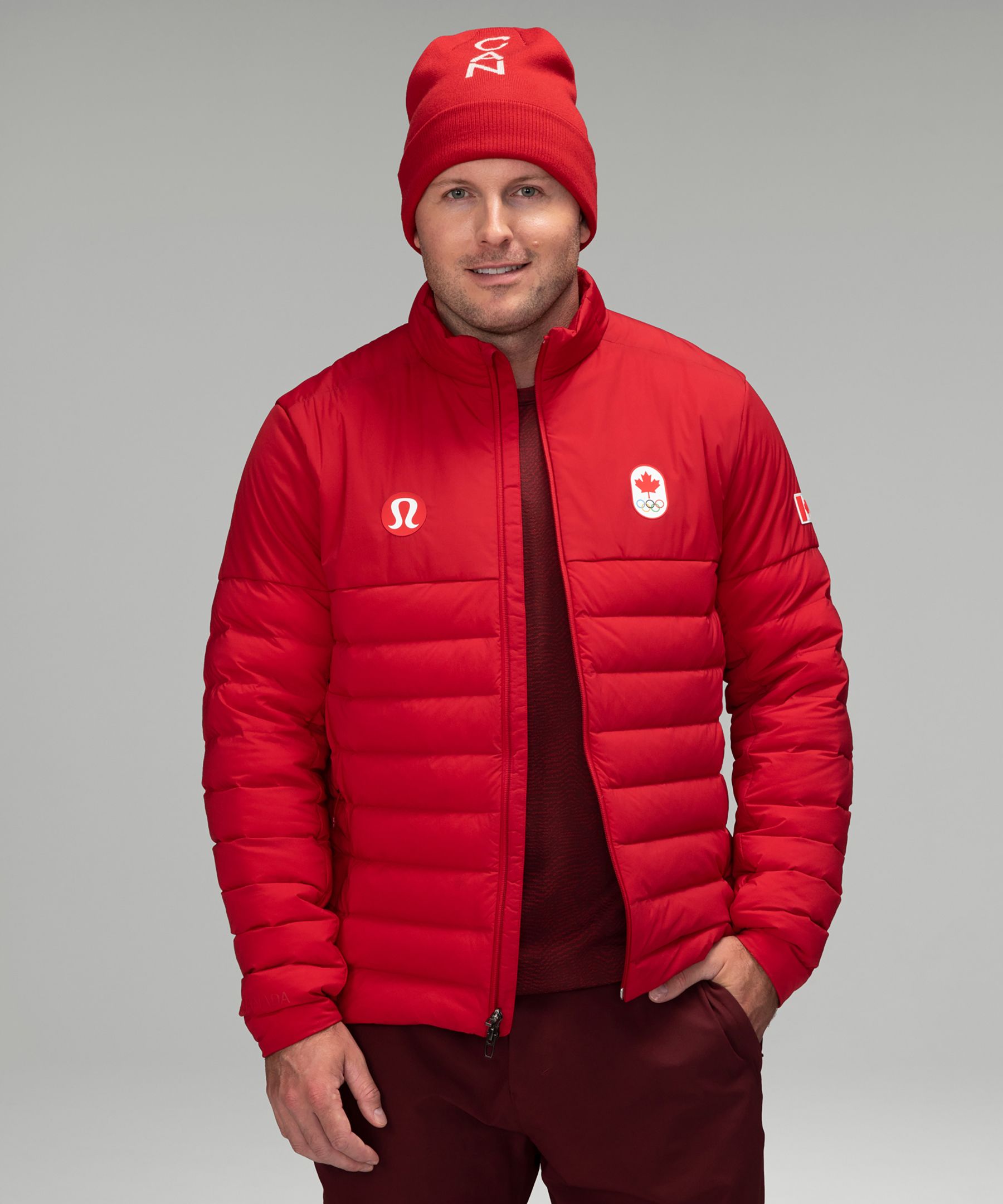 Lululemon Team Canada 22 Men's Navigation Stretch Down Jacket *COC Logo. 1