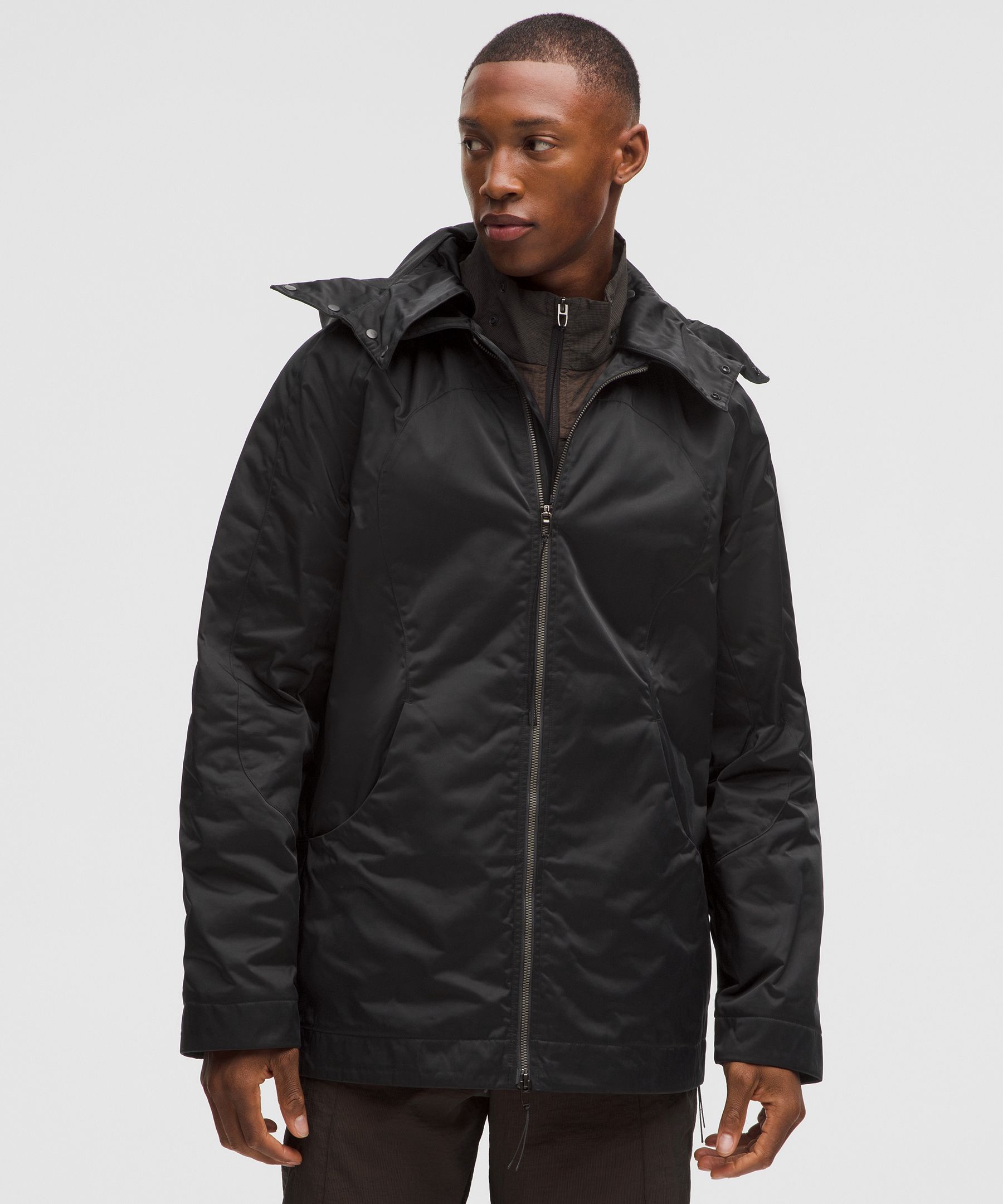 Taffeta Removable-Hood Collared Jacket SLNSH Collection