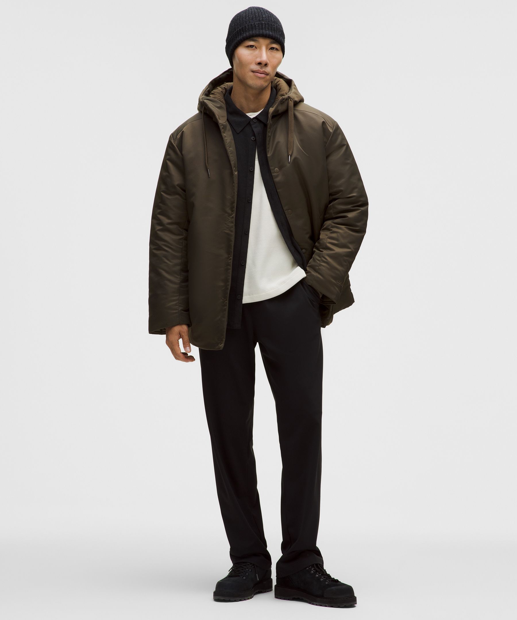 Lululemon Snap-front Insulated Hooded Jacket In Brown