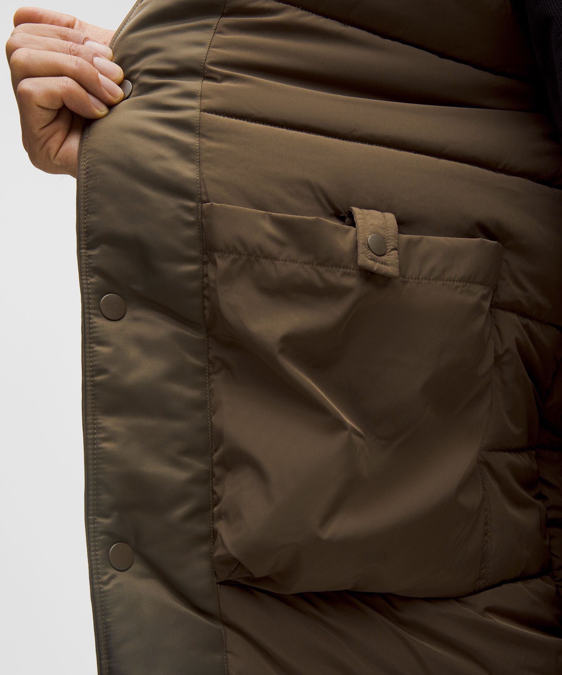 Lululemon Snap-front Insulated Hooded Jacket In Brown