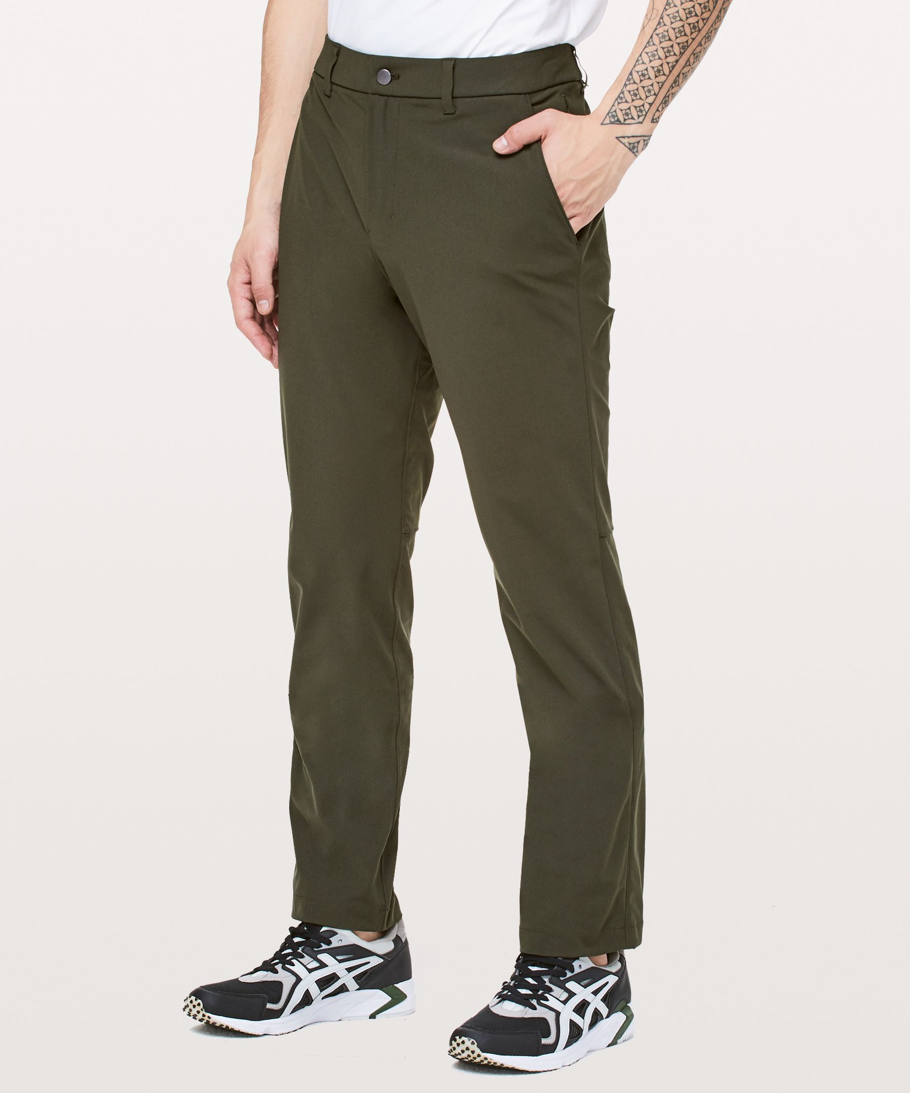 Lululemon Commission Pant Relaxed *online Only Warpstreme 34" In Dark Olive