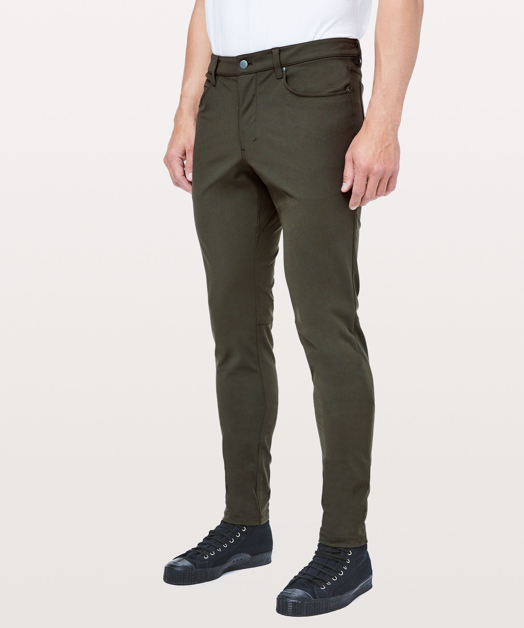 Lululemon Abc Skinny-fit Pants 34" Warpstreme In Dark Olive