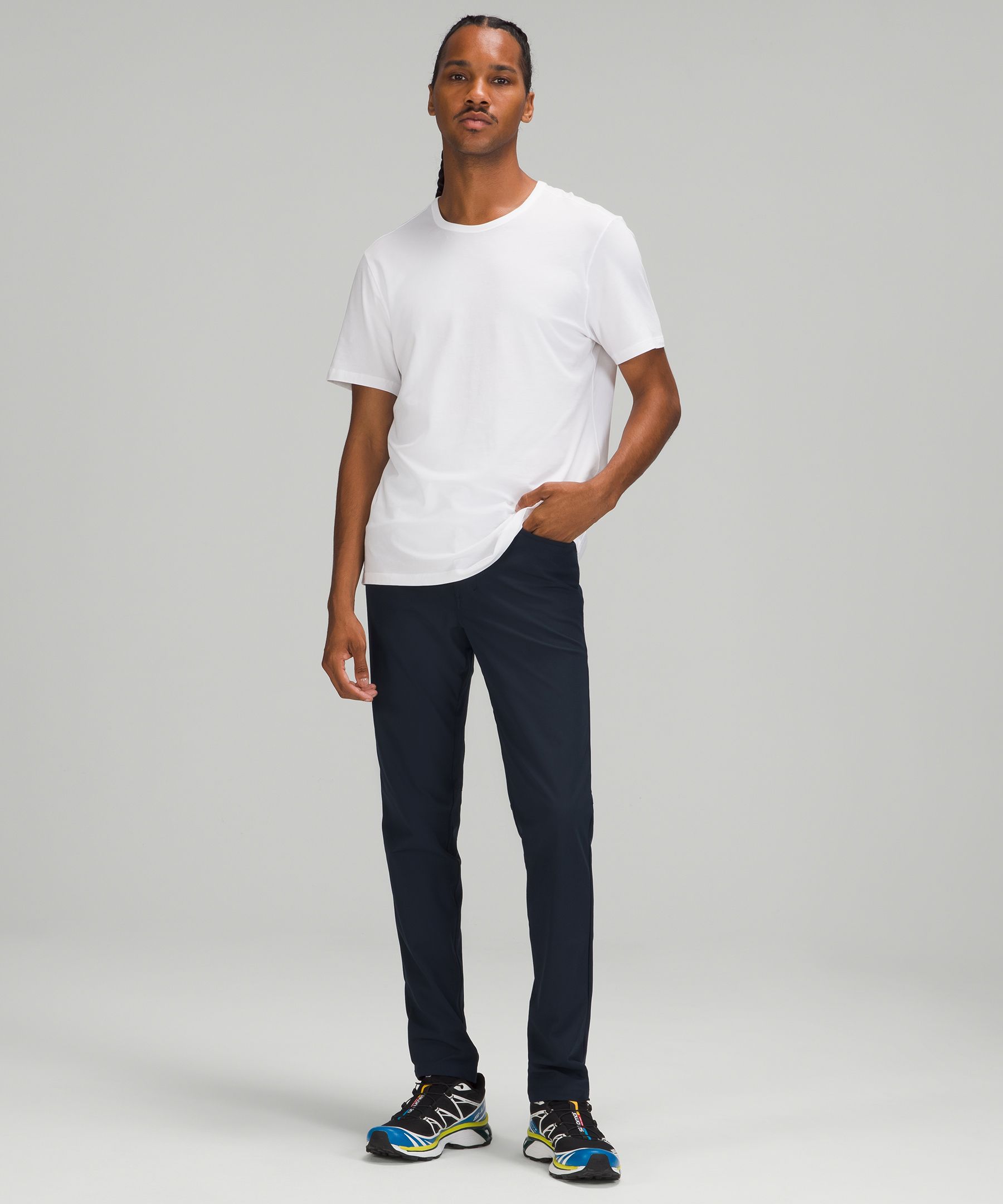 My take on casual Friday today. ABC Pant Slim 32” in True Navy + Alpine Air  Crew in Heathered Core Medium Grey (size L) : r/lululemon