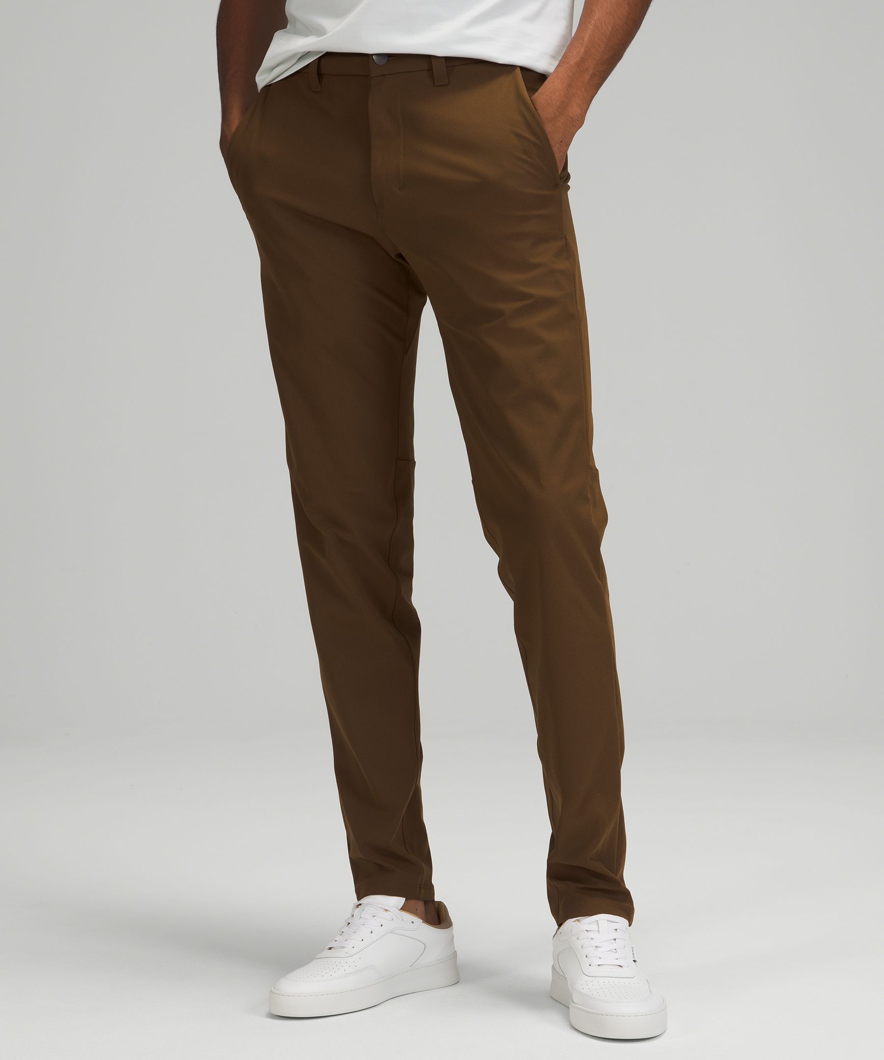 Lululemon Commission Slim-fit Pants 32 Warpstreme In Dark Mocha